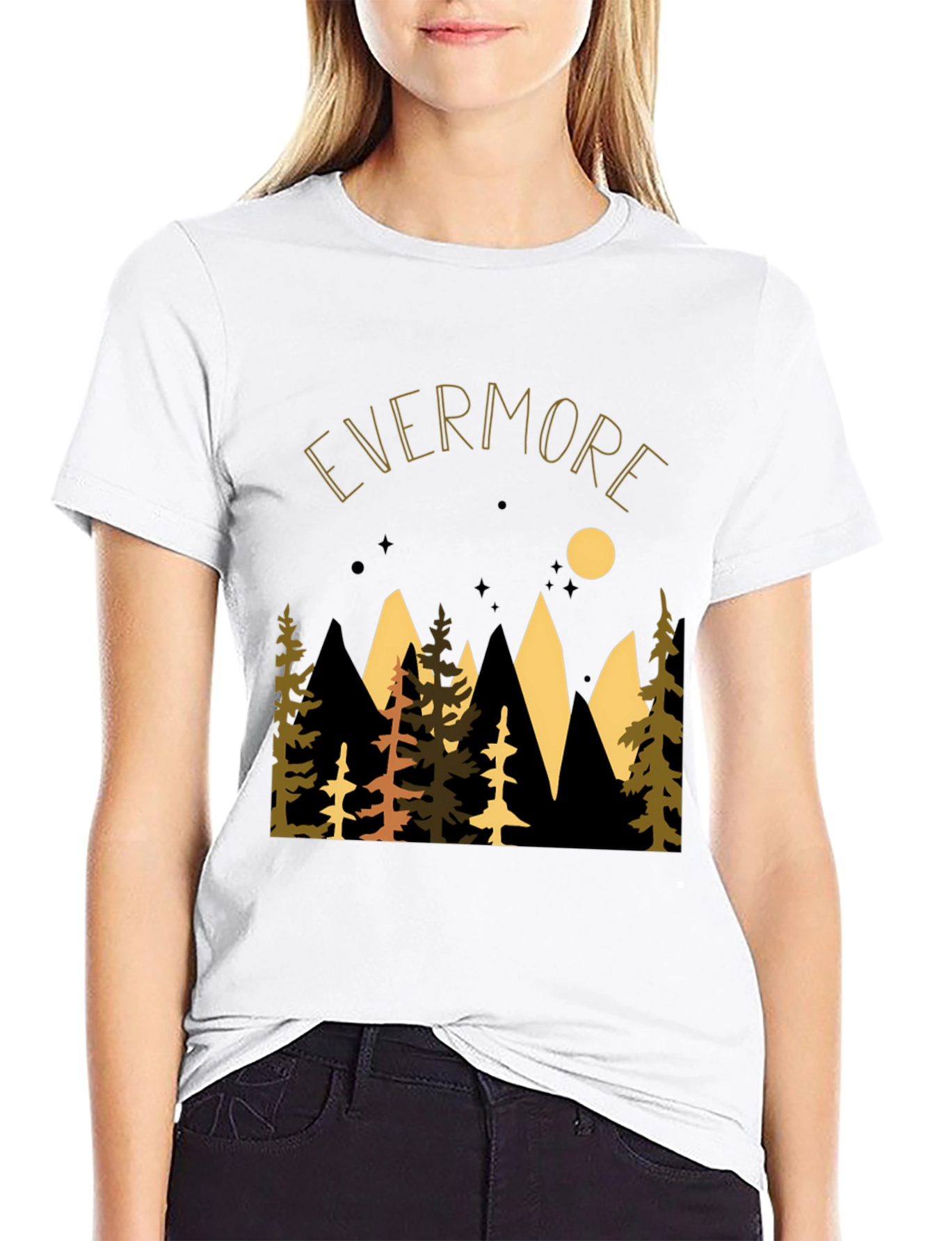 Black Evermore Forest Graphic Tee - Nature Inspired Unisex T-Shirt view 9