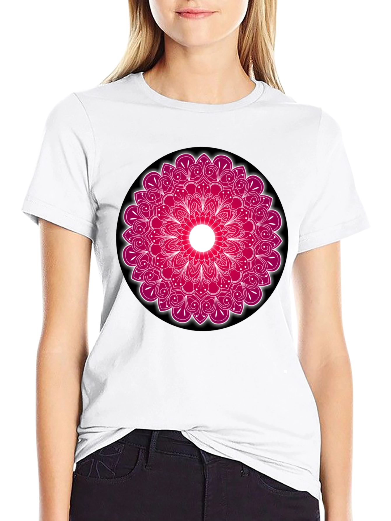 Black Mandala Print Crew Neck T-Shirt view 9