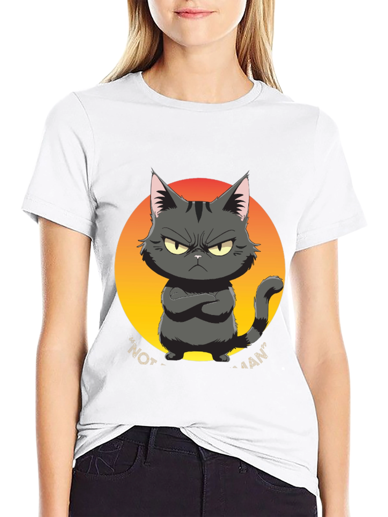 Black Grumpy Cat Graphic Tee - "Not a Fan" Black T-Shirt view 9