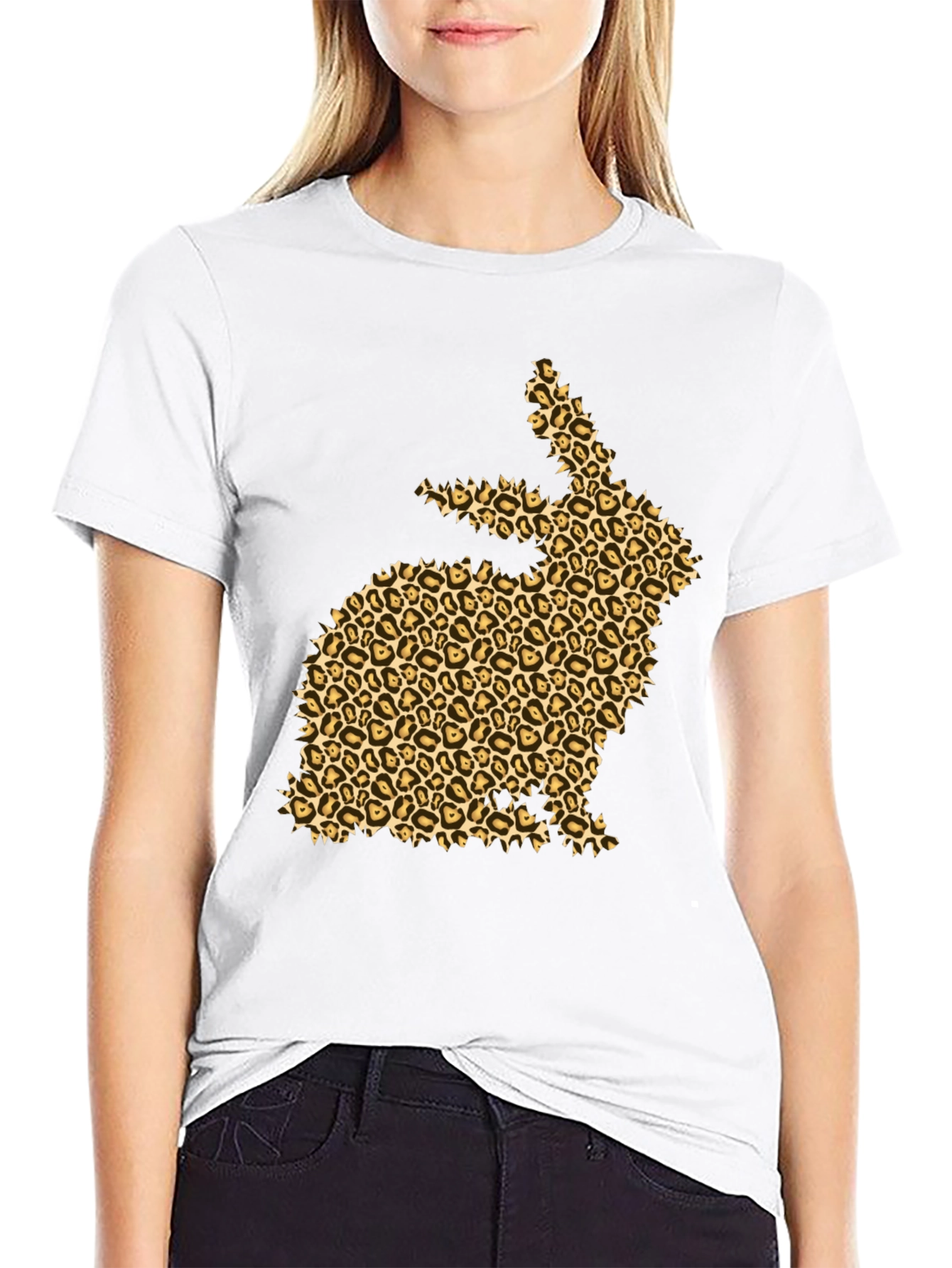 Black Leopard Print Bunny Black T-Shirt view 9