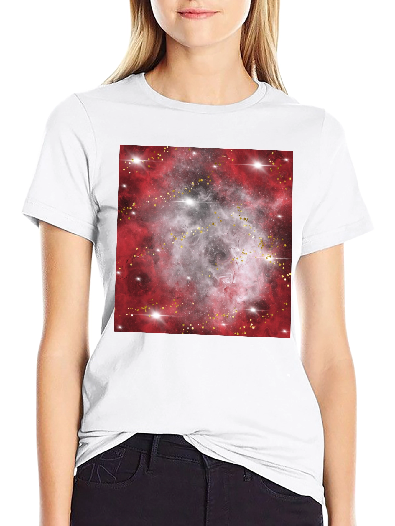 Black Galaxy Nebula Print Black T-Shirt view 9