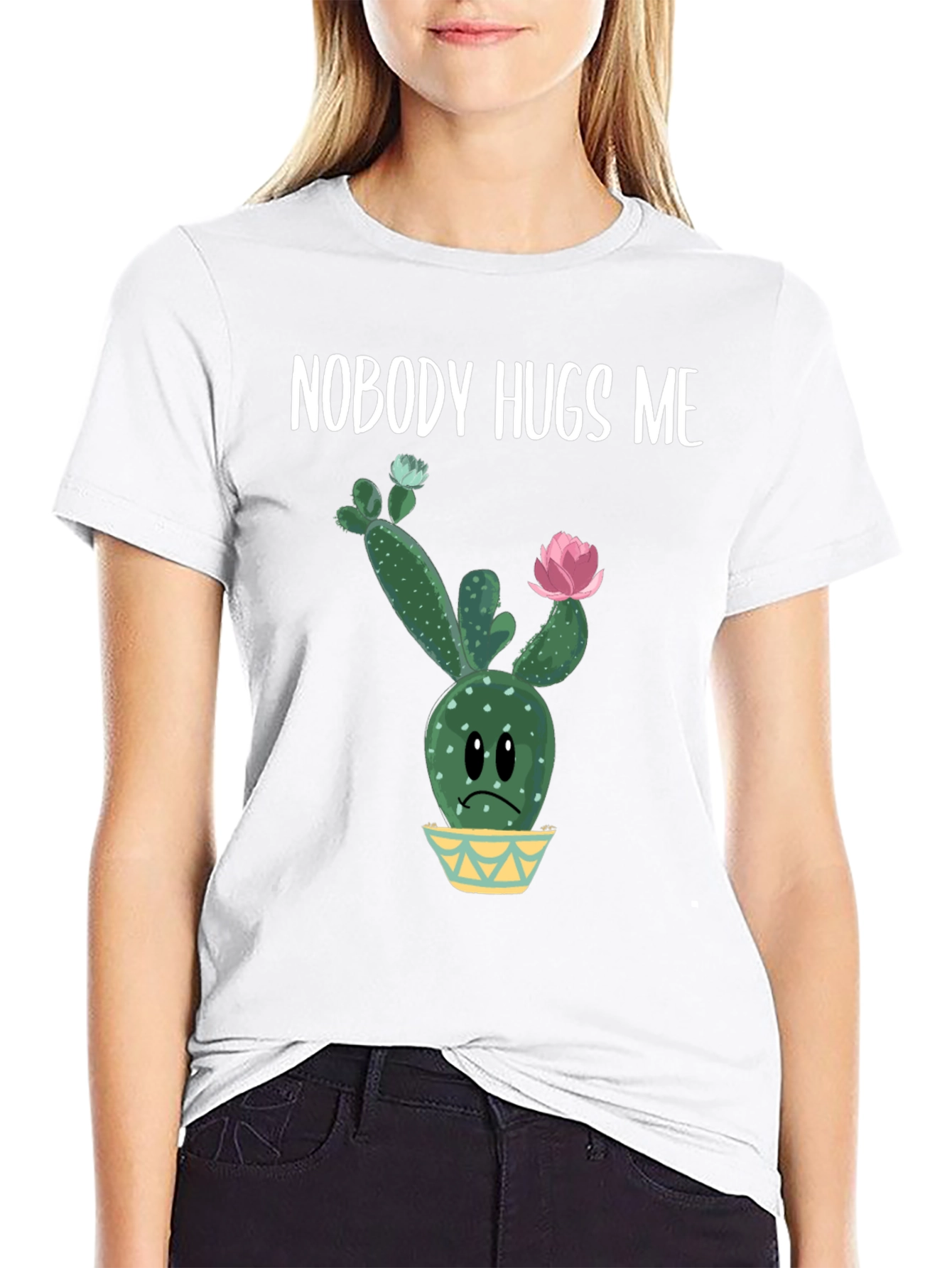 Black Nobody Hugs Me Cactus Graphic Tee - Unisex view 9