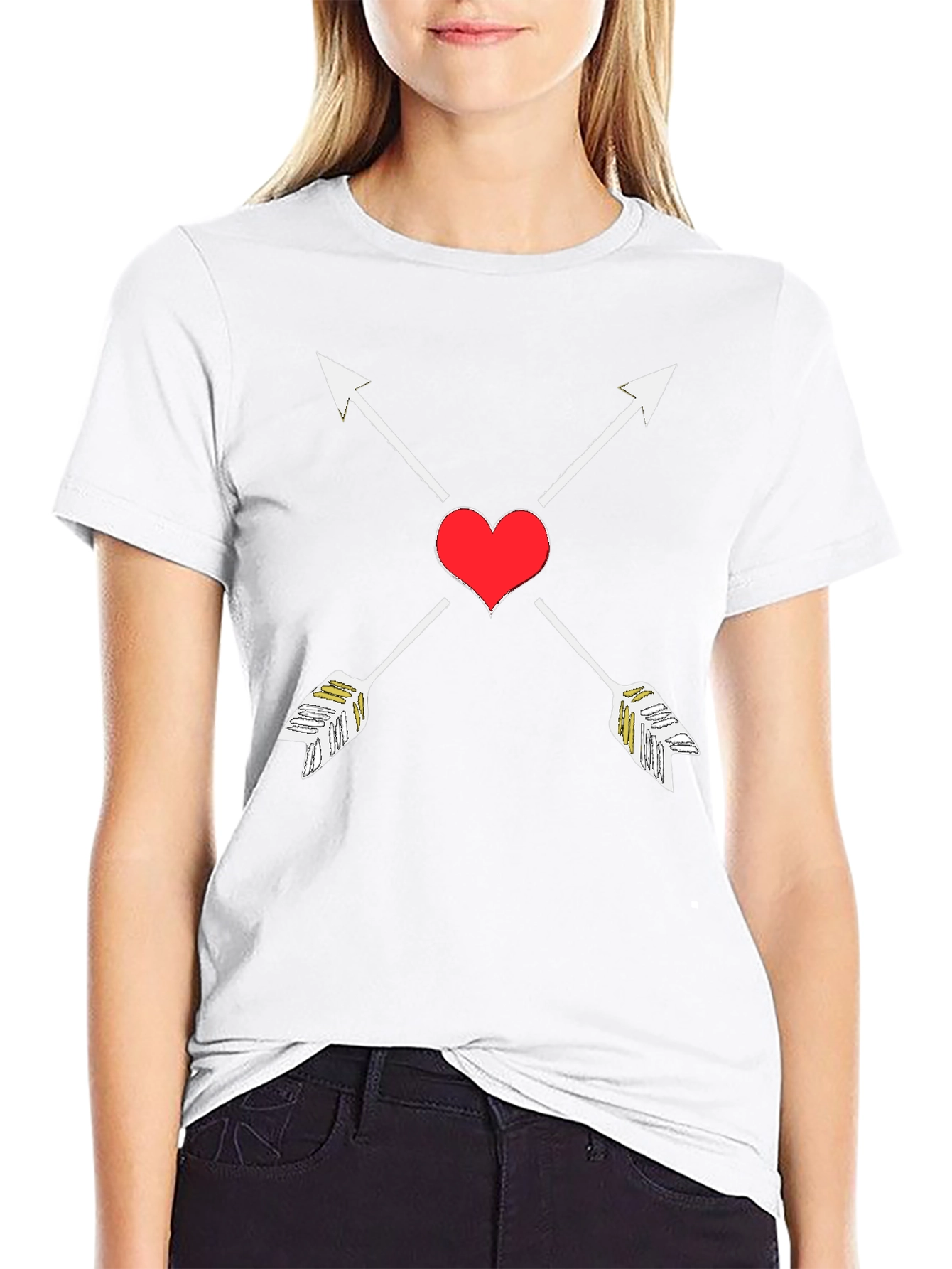 Black Heart Arrow Graphic Tee - Black Cotton T-Shirt view 9