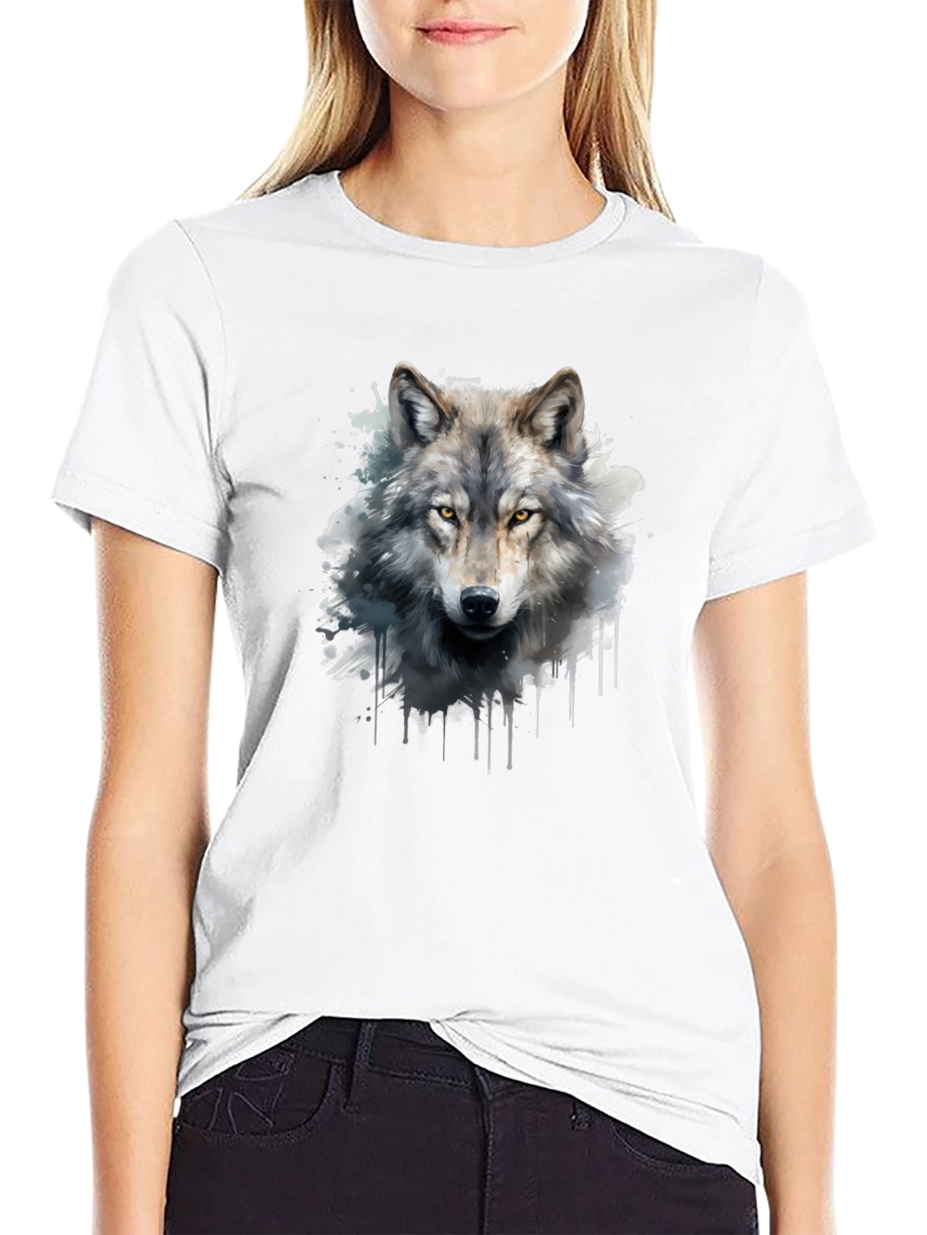 Black Wolf Graphic Print Black T-Shirt view 9
