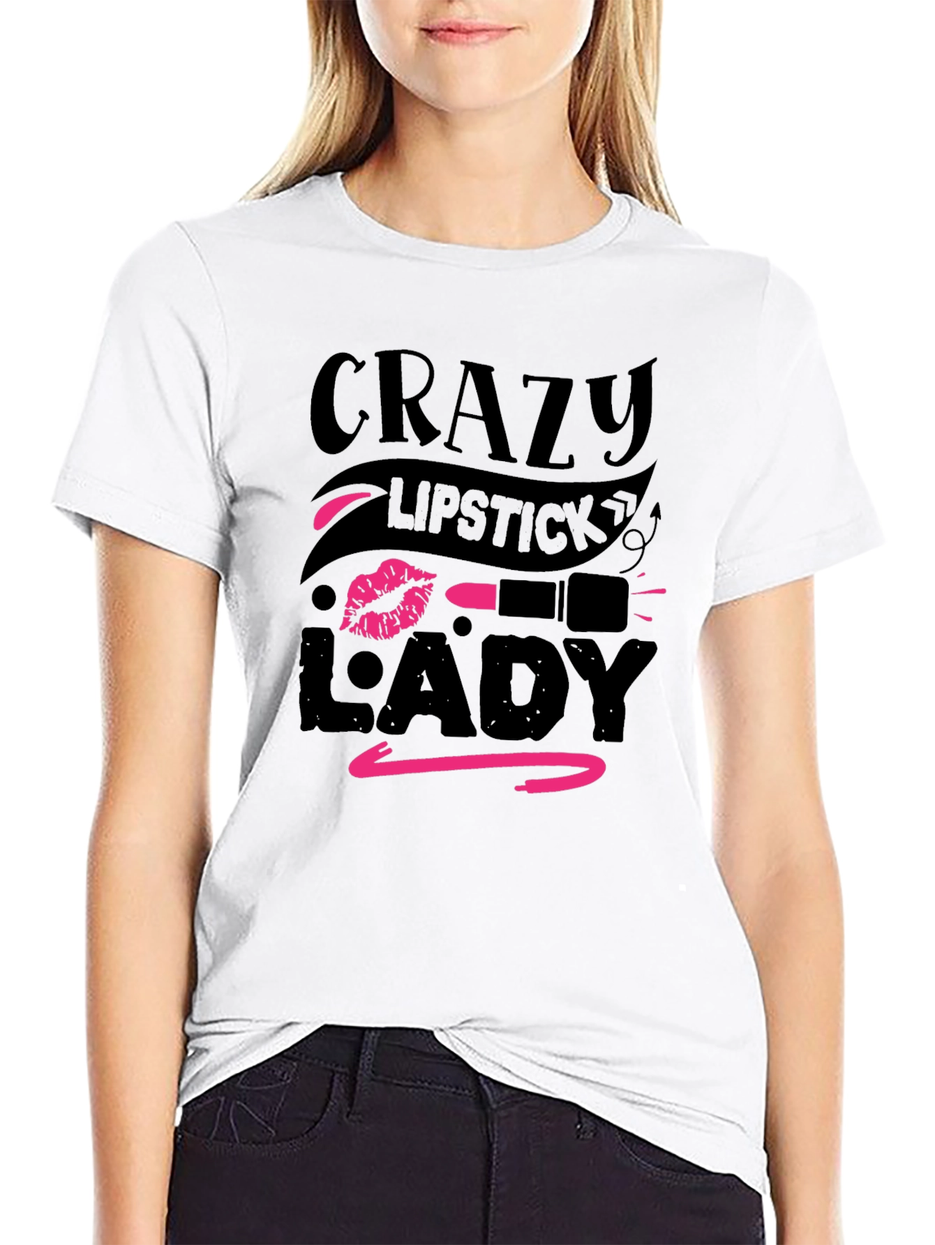 Black Crazy Lipstick Lady Graphic Tee - Black view 9