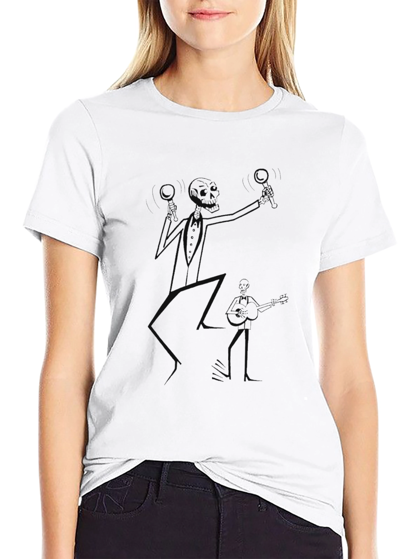 Black Men's Black Graphic Tee - Juggling Skeleton Design view 9