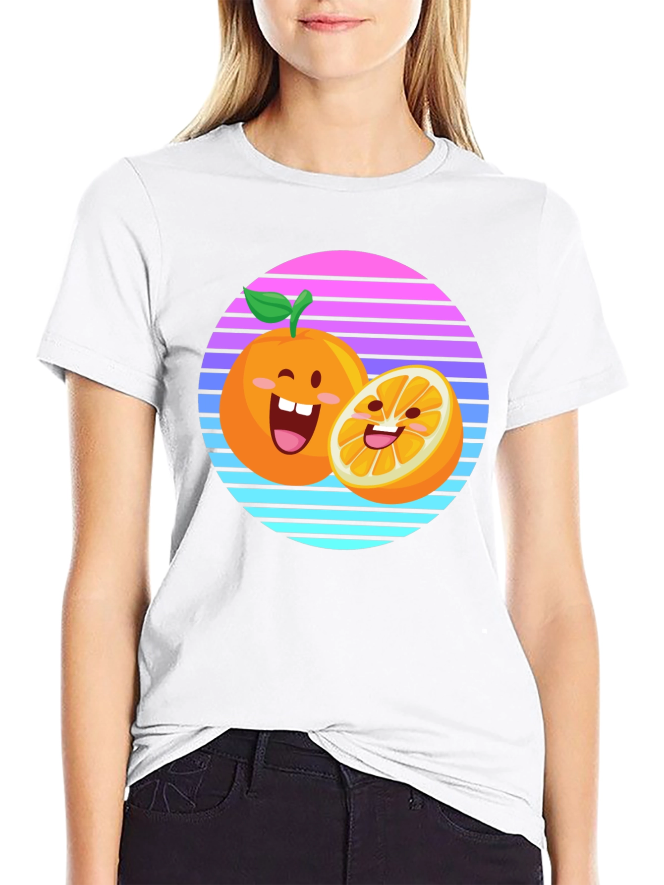 Black Cartoon Orange Sunset T-Shirt view 9