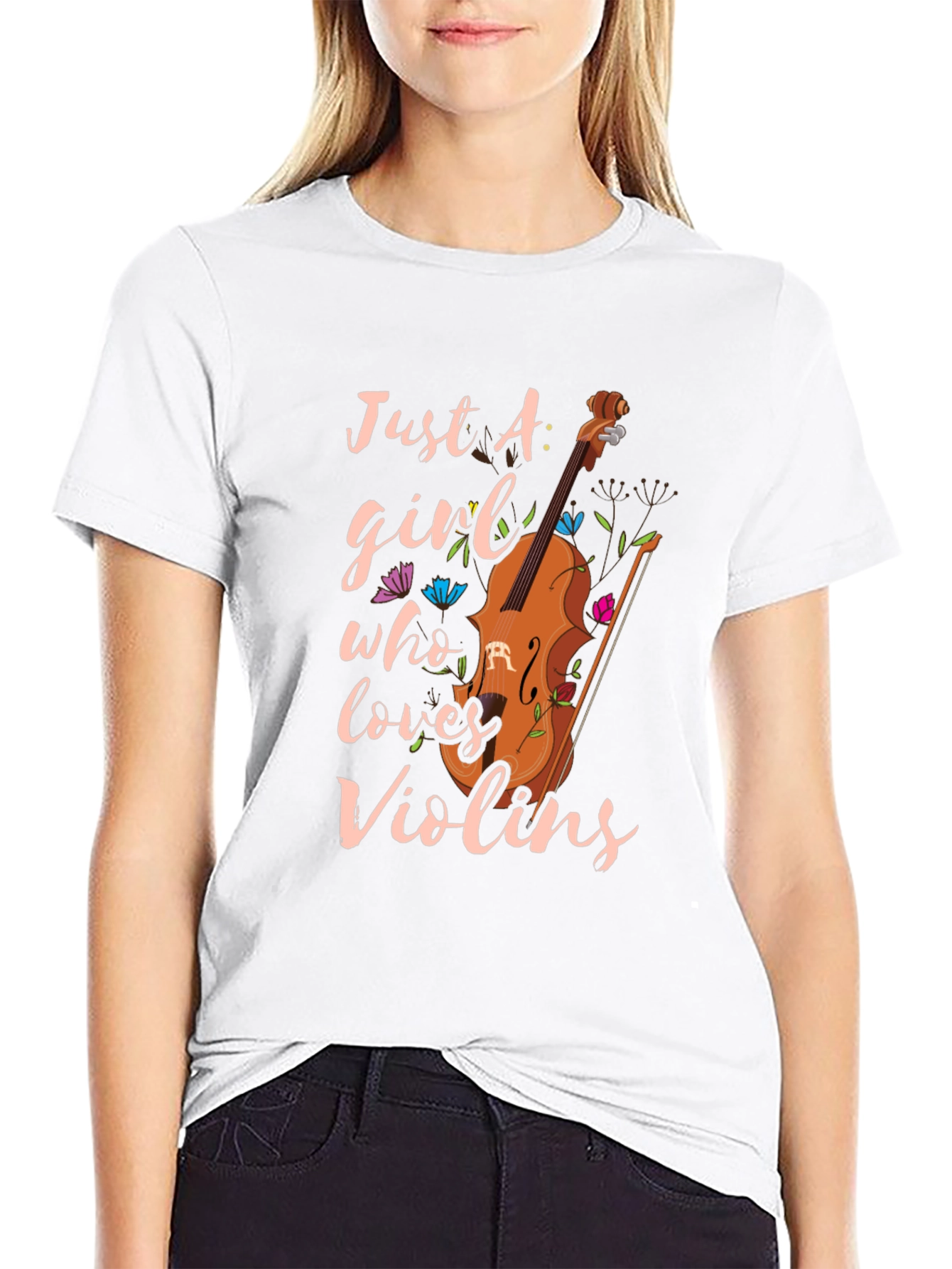 Black Just A Girl Who Loves Violins T-Shirt view 9