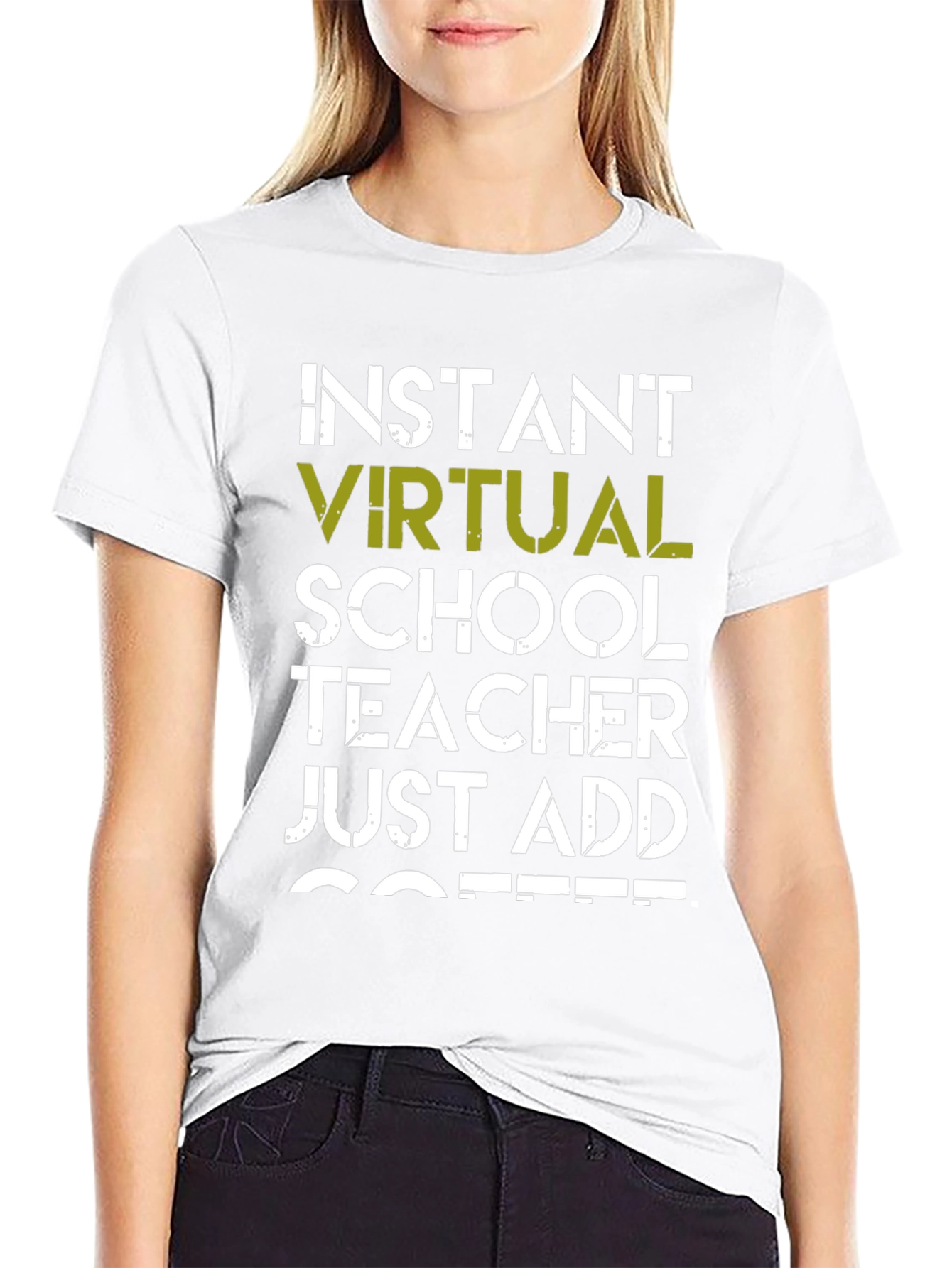 Black Instant Virtual Teacher Add Coffee Graphic T-Shirt view 9