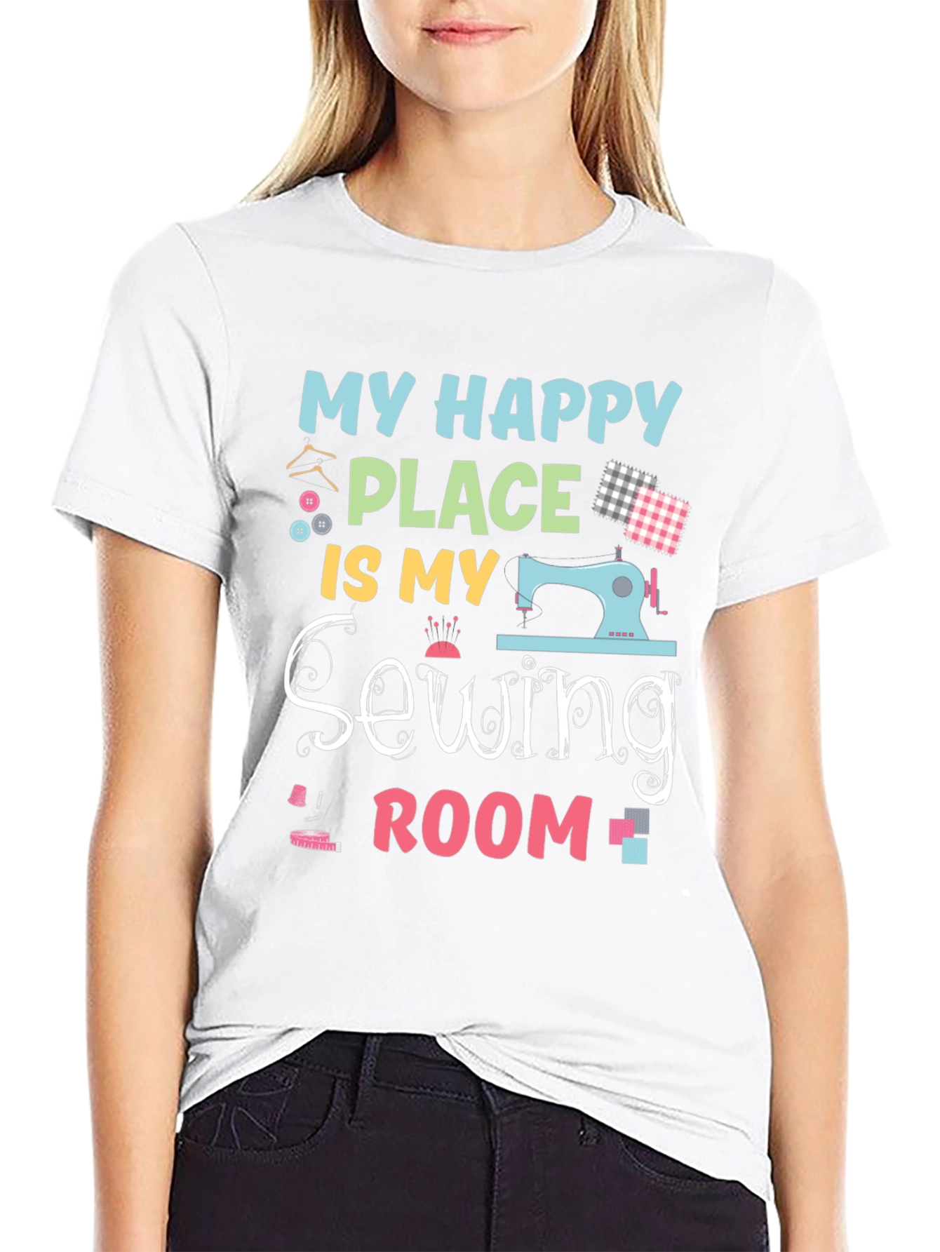 Black My Happy Place is My Sewing Room T-Shirt view 9