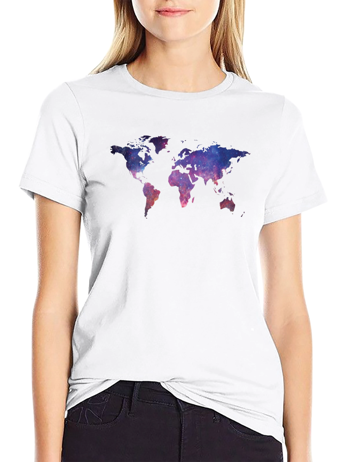 Black Galaxy World Map Black T-Shirt view 9