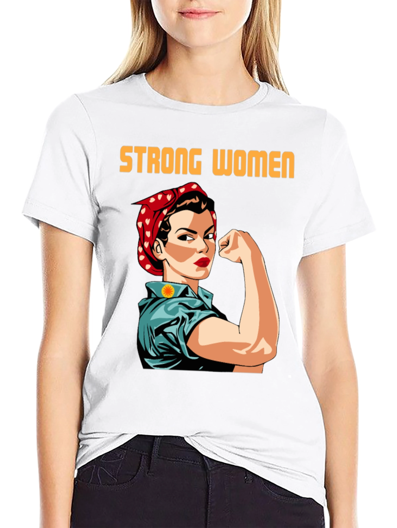 Black Strong Women T-Shirt, Empowering Rosie the Riveter Graphic Tee view 9