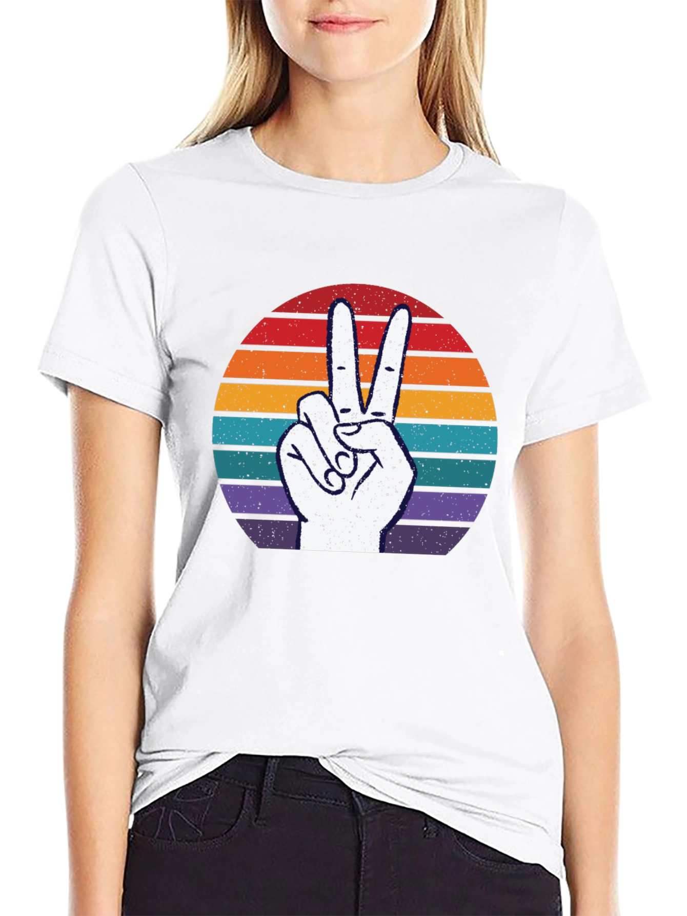 Black Peace Sign Retro T-Shirt view 9