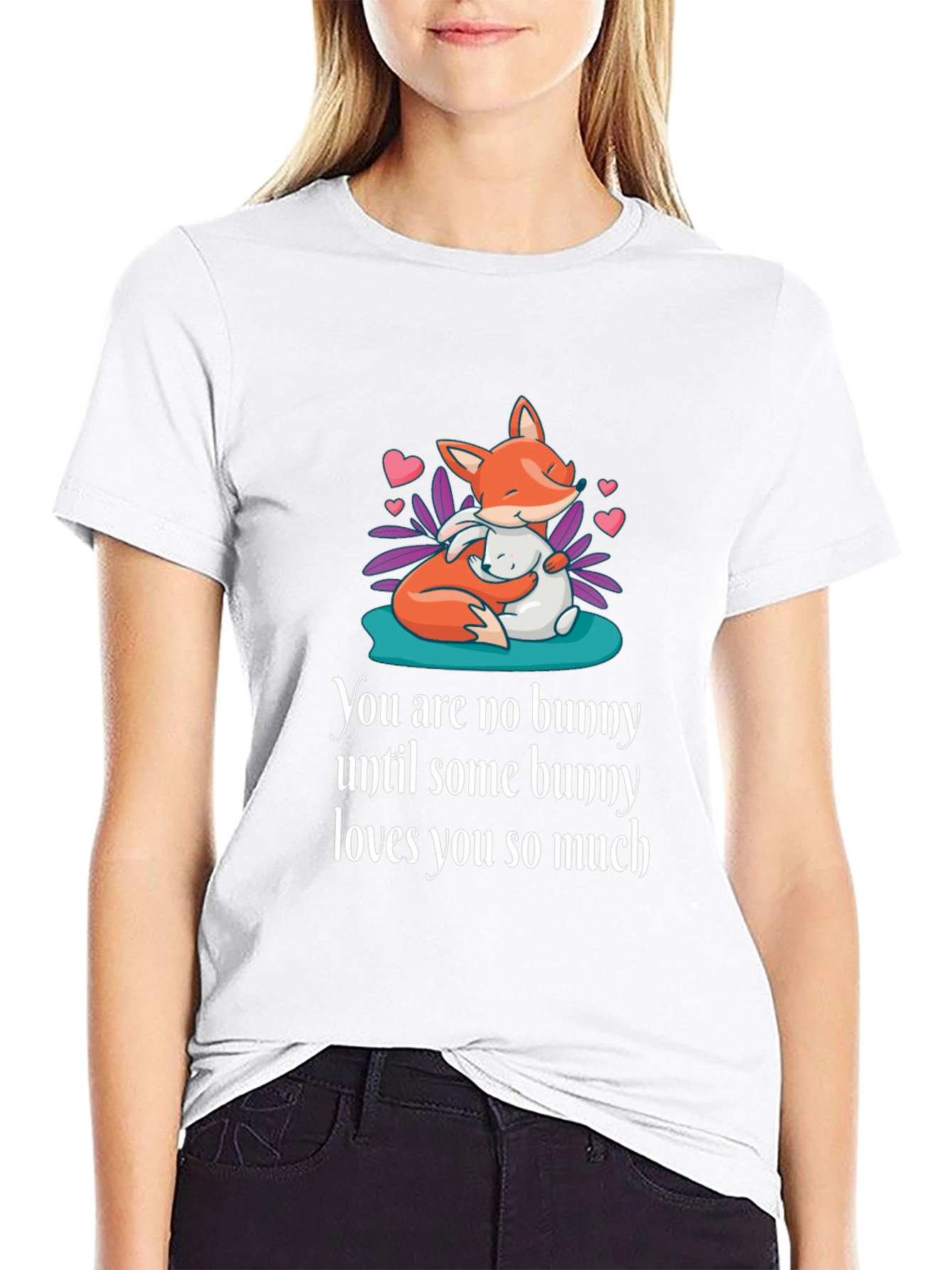 Black Cute Fox & Bunny Graphic T-Shirt - Unisex Soft Cotton Tee view 9