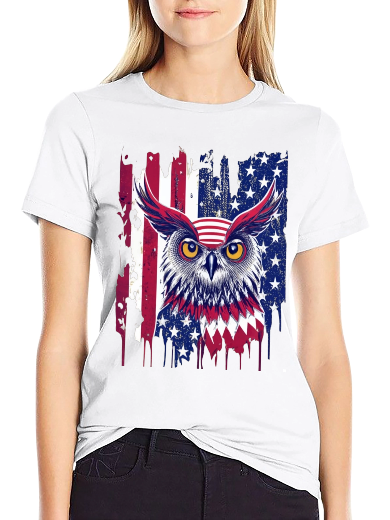 Black American Owl T-Shirt Patriotic USA Flag Tee view 9
