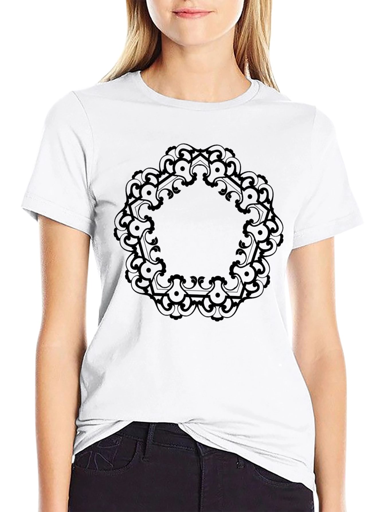 Black Black T-Shirt with Mandala Design view 9