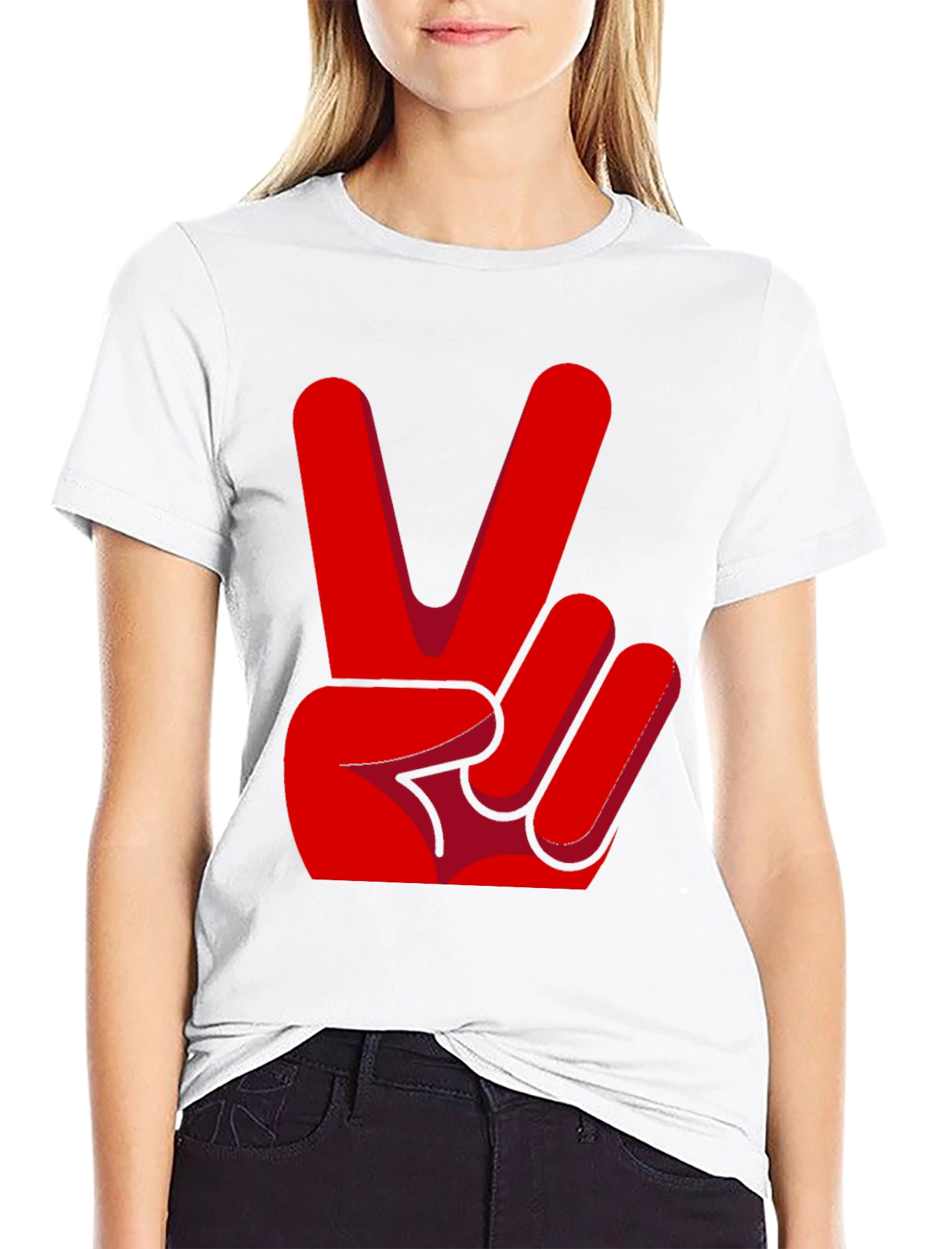Black Peace Sign T-Shirt - Red Hand Gesture Design view 9
