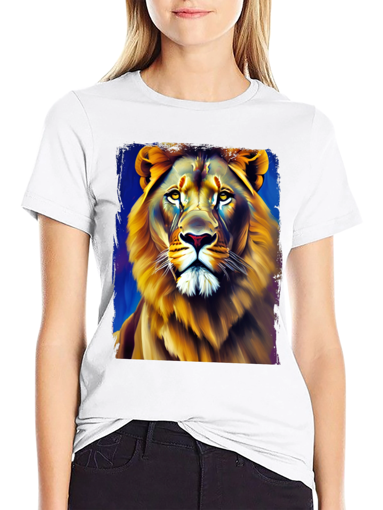 Black Lion Graphic Print Crew Neck T-Shirt view 9