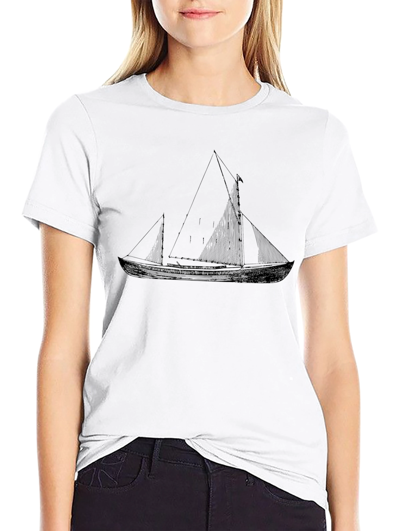 Black Nautical Sailboat Graphic Tee - Black Cotton T-Shirt view 9