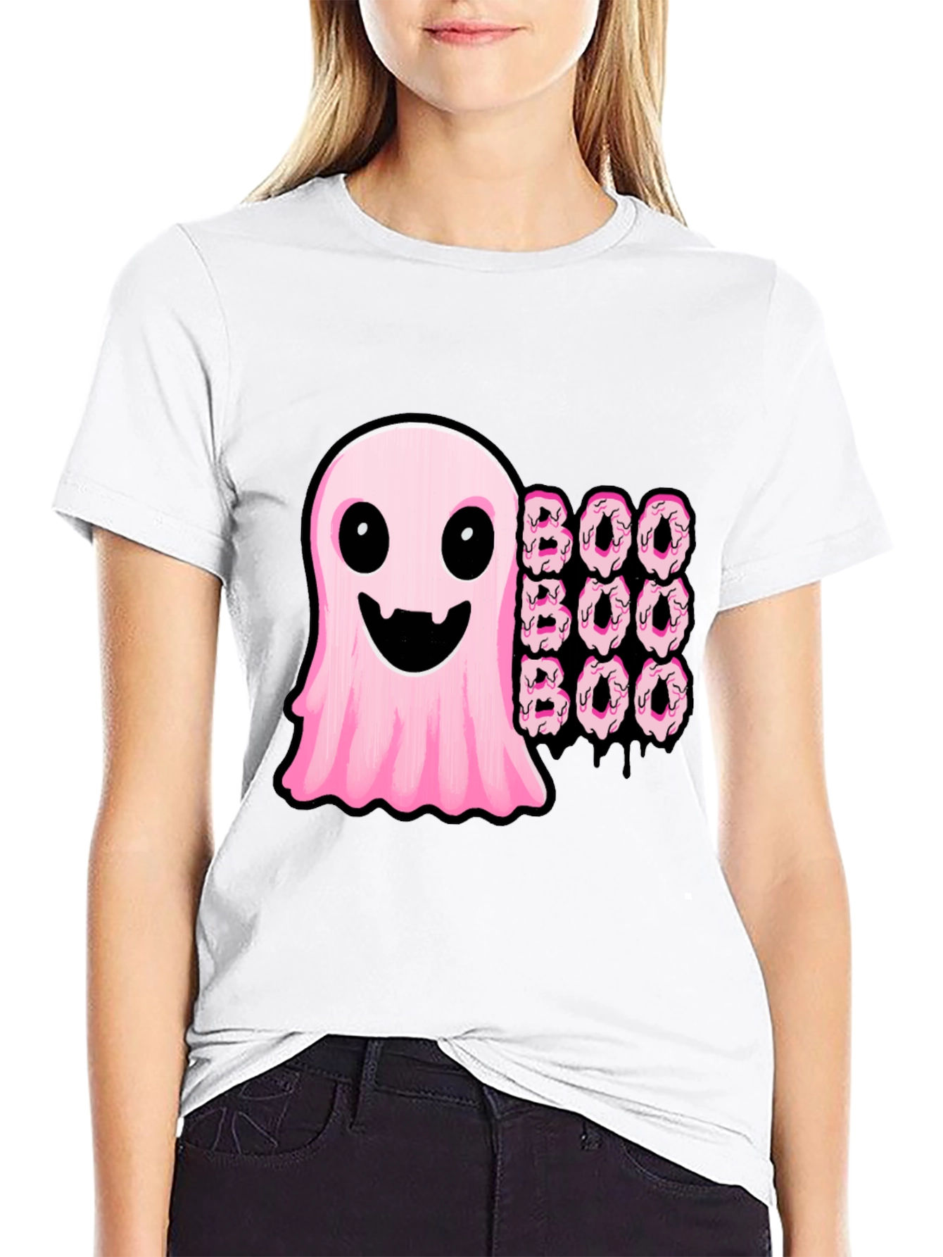 Black Boo Ghost Donut Halloween Graphic T-Shirt view 9
