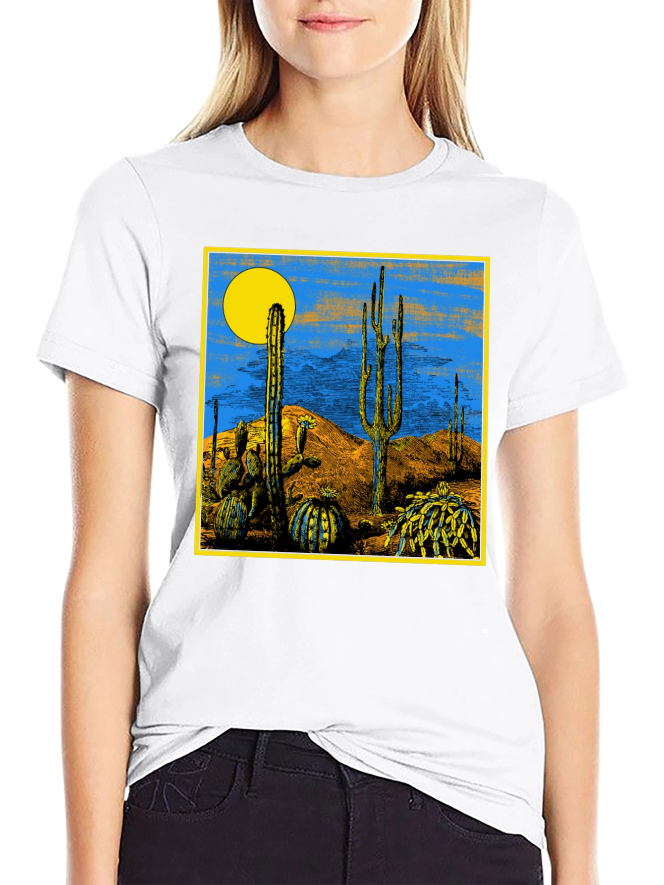 Black Desert Scene Graphic Print Black T-Shirt view 9