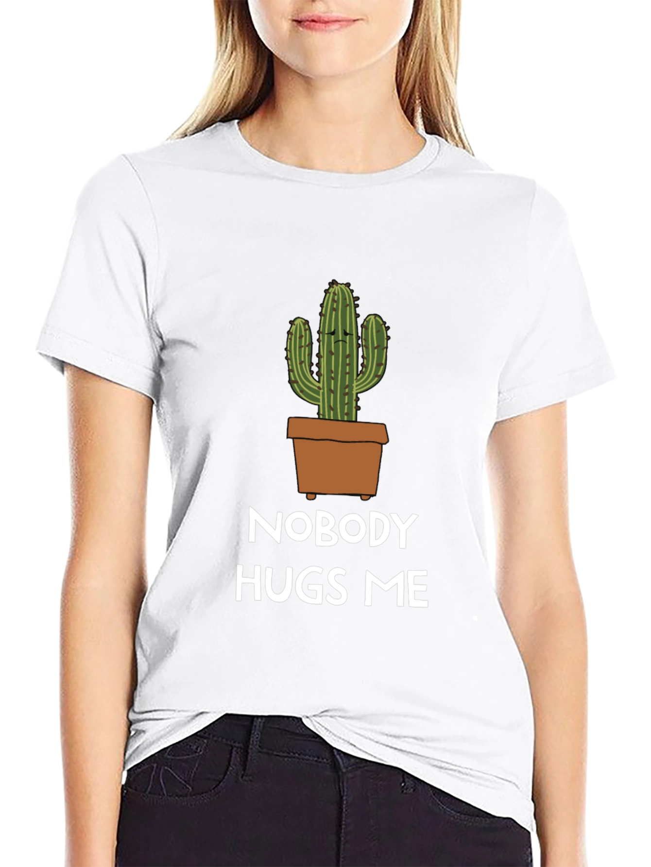 Black Nobody Hugs Me Cactus Graphic T-Shirt - Black view 9