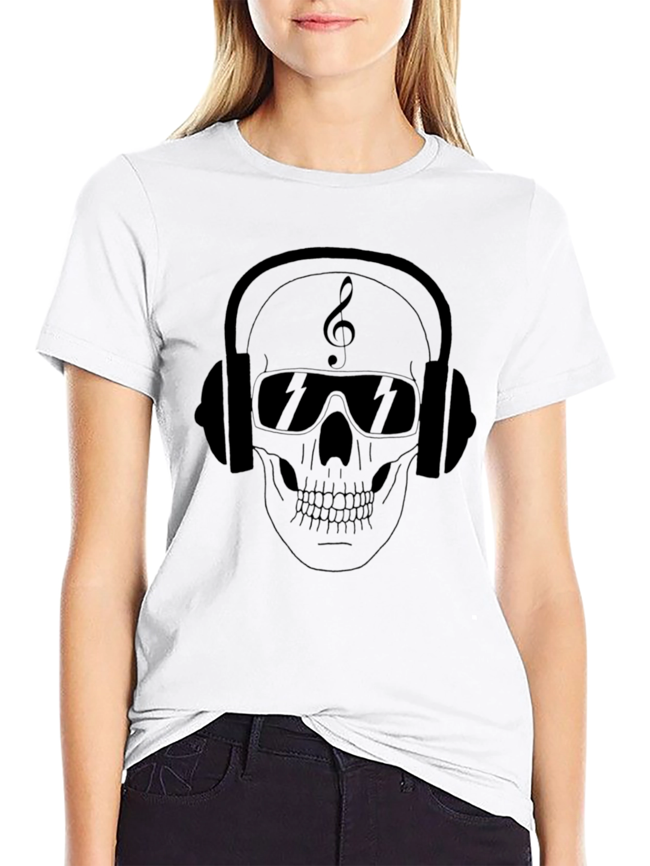 Black Skull with Headphones Graphic Tee view 9