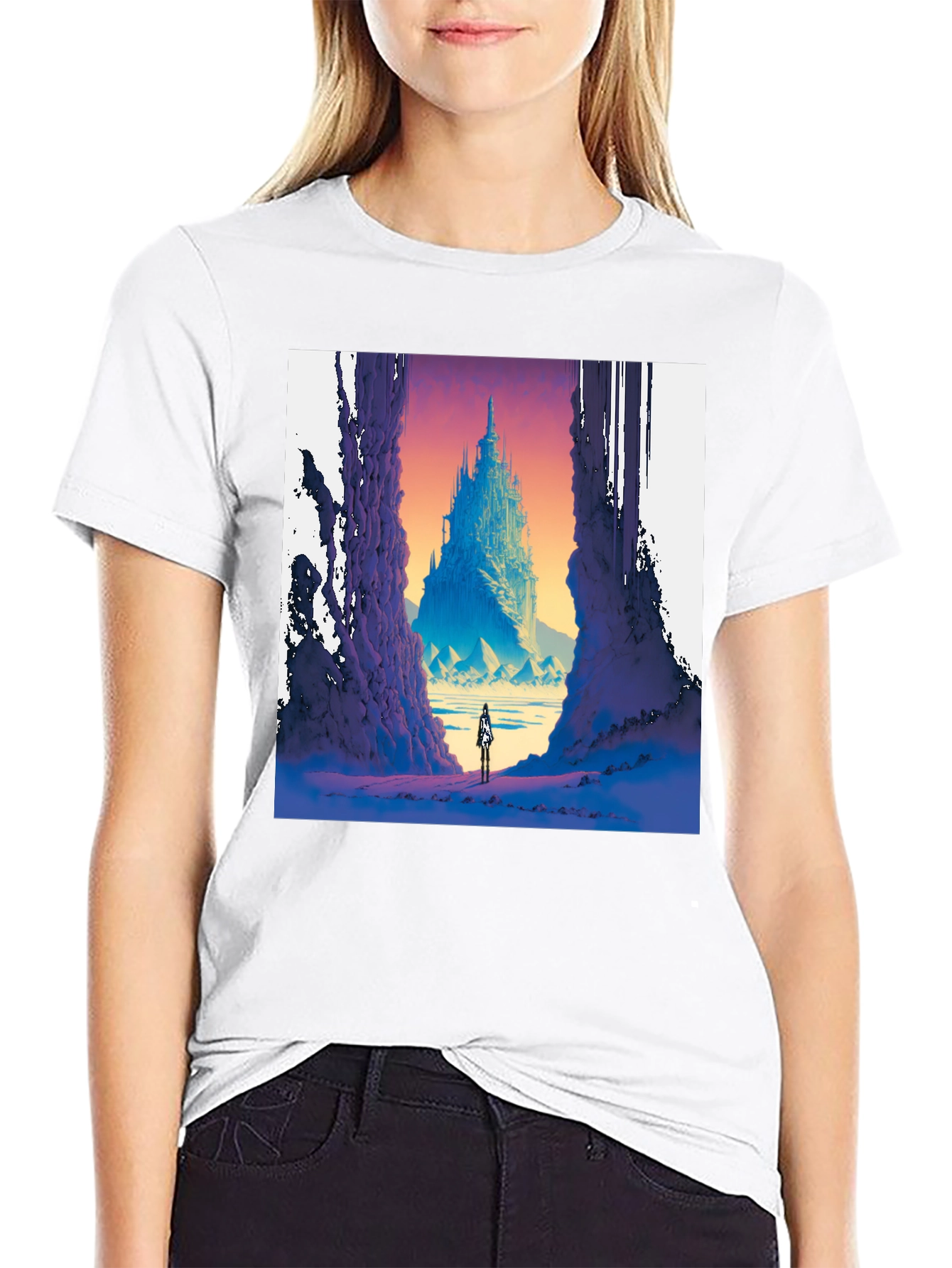 Black Fantasy Castle T-Shirt - Unique Graphic Tee view 9