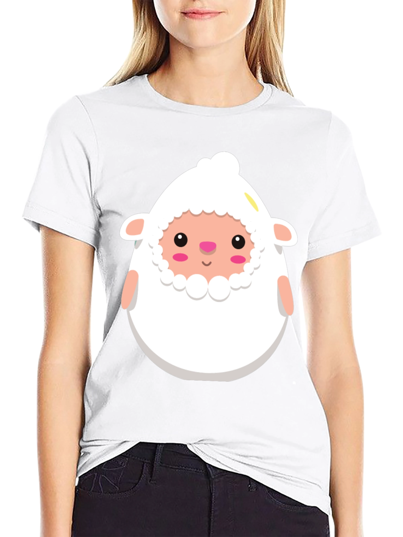 Black Cute Sheep Cartoon Black T-Shirt view 9