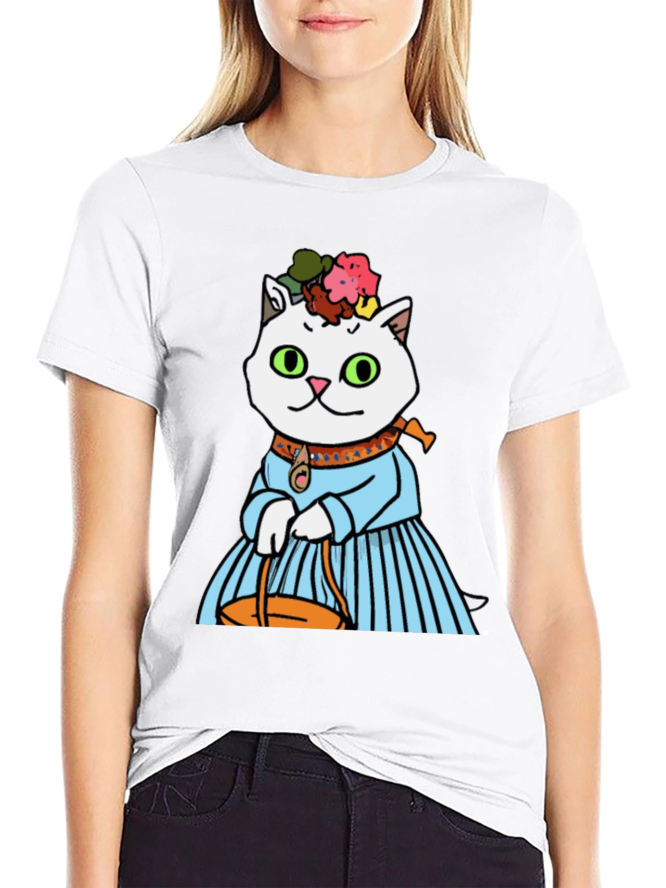 Black Frida Kahlo Cat T-Shirt - Artsy Novelty Tee view 9