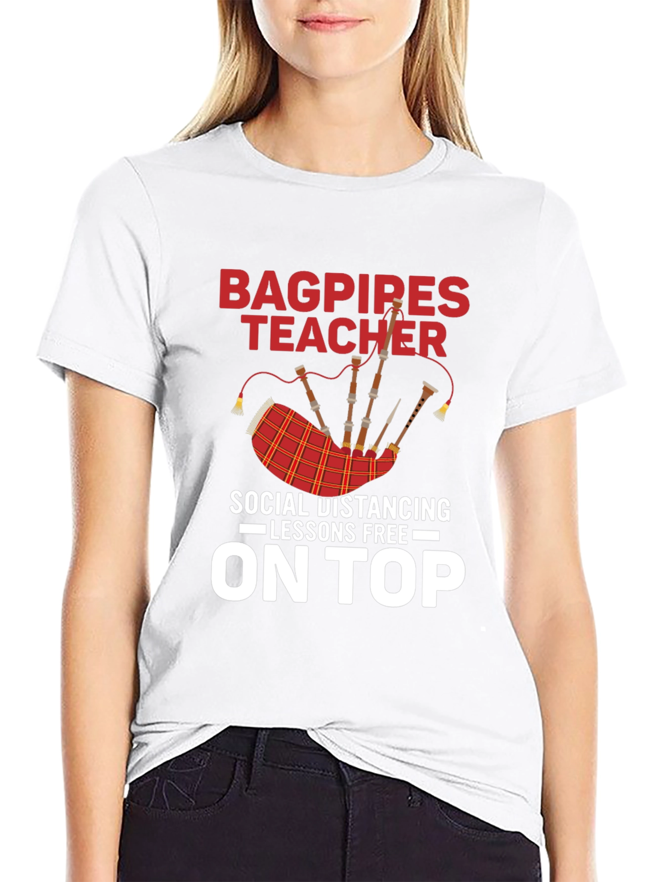 Black Bagpipes Teacher T-Shirt: Social Distancing Lessons view 9