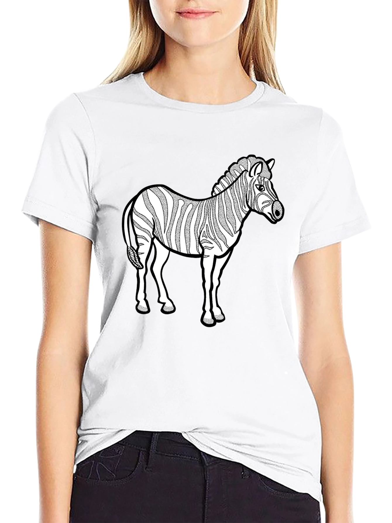 Black Zebra Graphic Print Black T-Shirt view 9