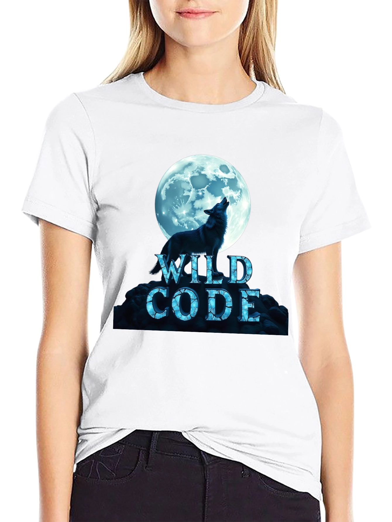 Black Wild Code Wolf Moon Black T-Shirt view 9