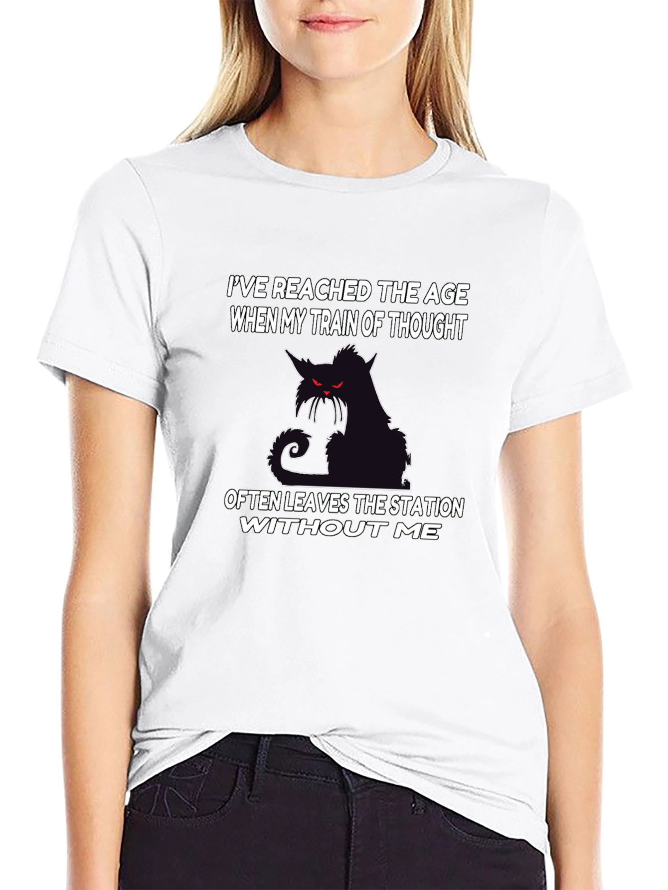 Black Funny Cat T-Shirt: Train of Thought view 9