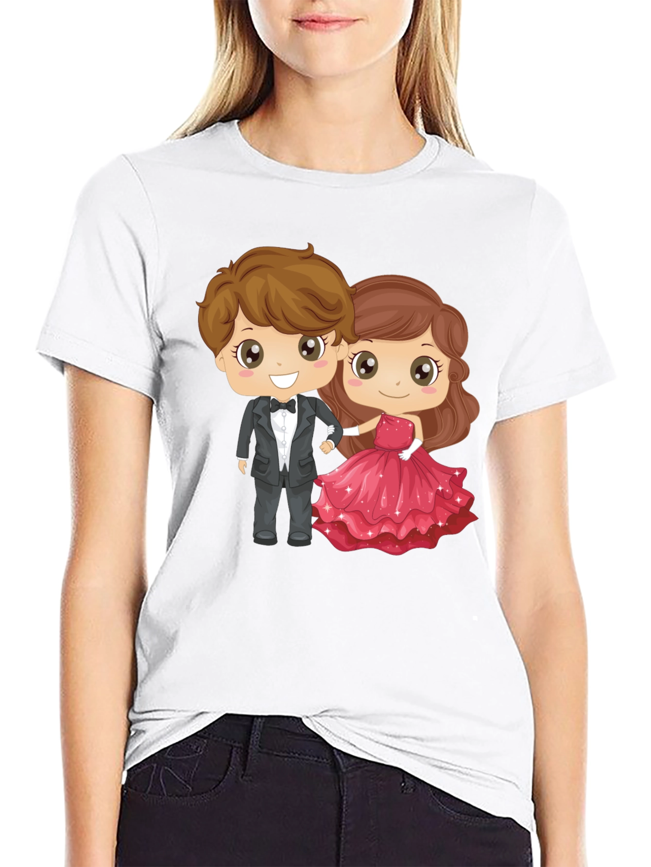 Black Cartoon Couple Graphic Black T-Shirt view 9
