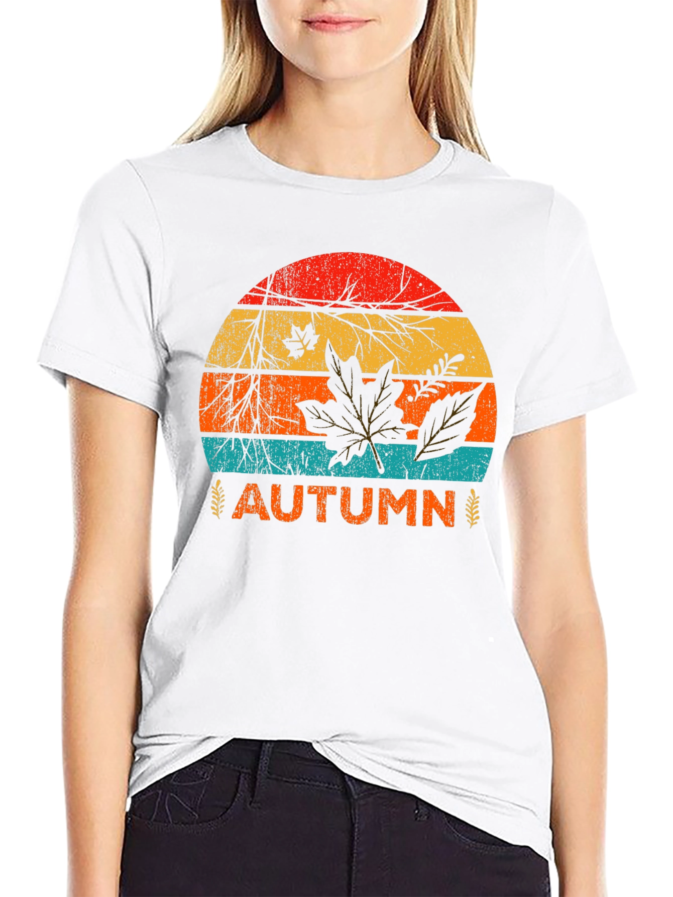 Black Retro Autumn Leaves Graphic Tee - Black view 9