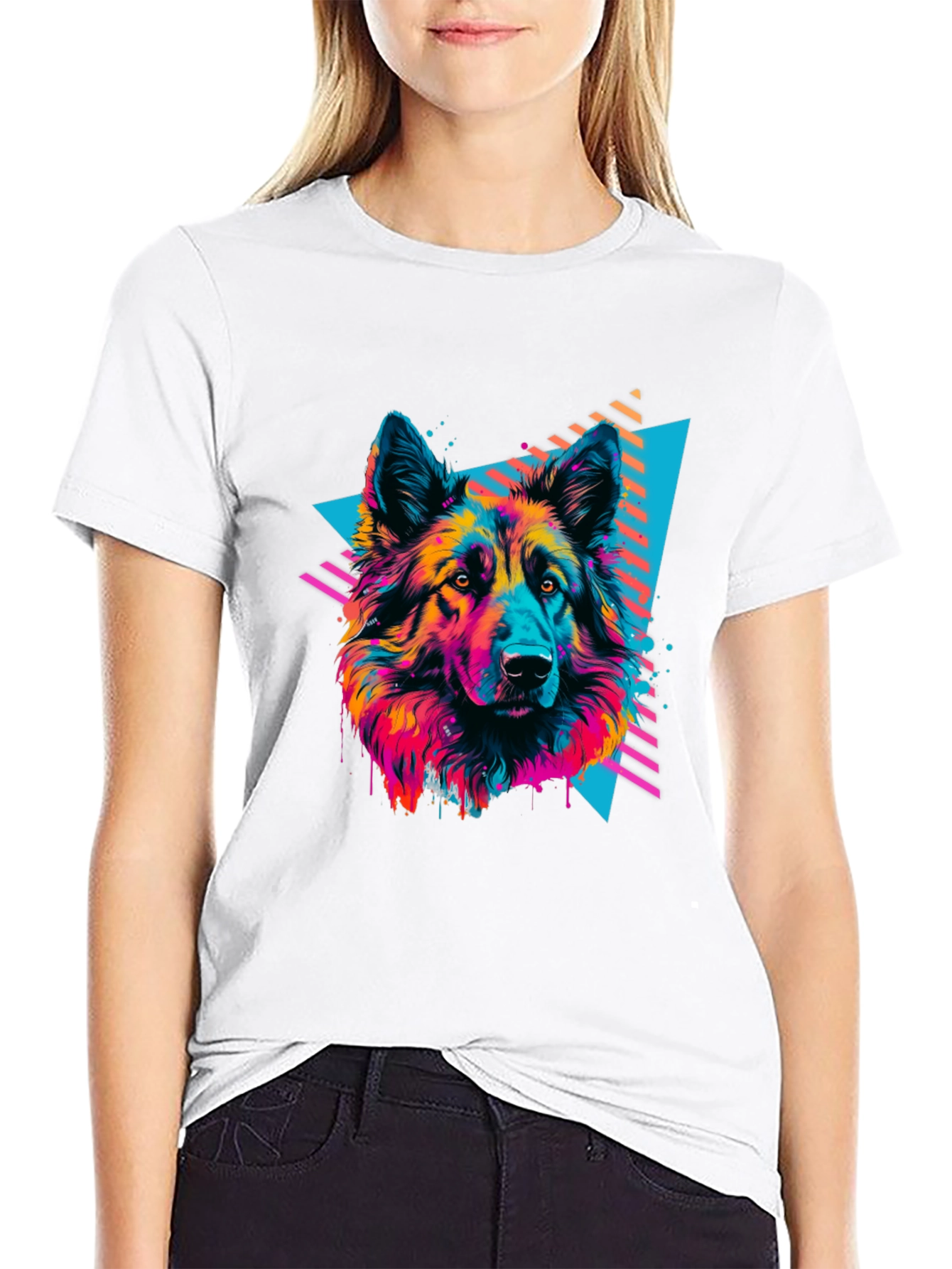 Black Neon Wolf Graphic Tee - Retro Style view 9