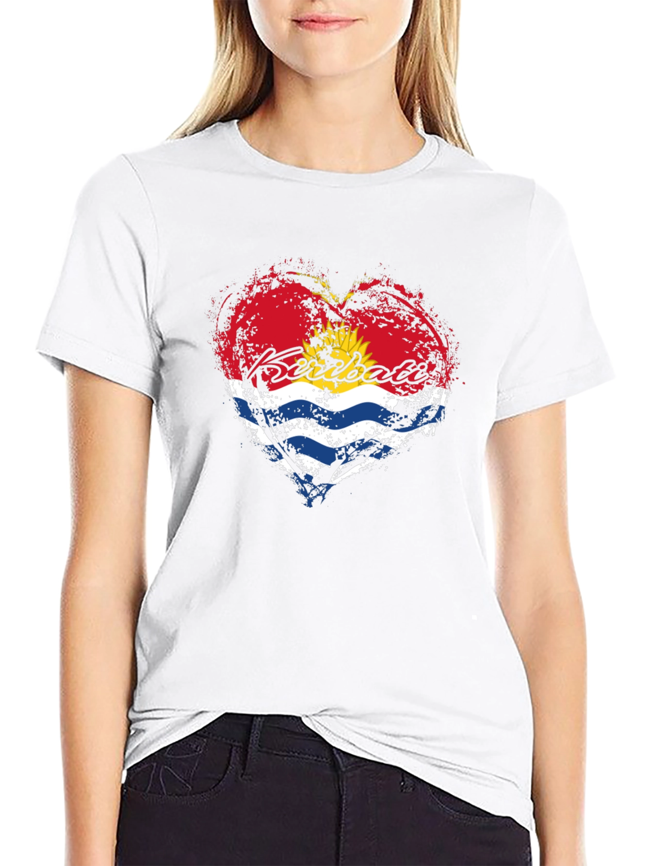 Black Kiribati Flag Heart T-Shirt - Black Graphic Tee view 9