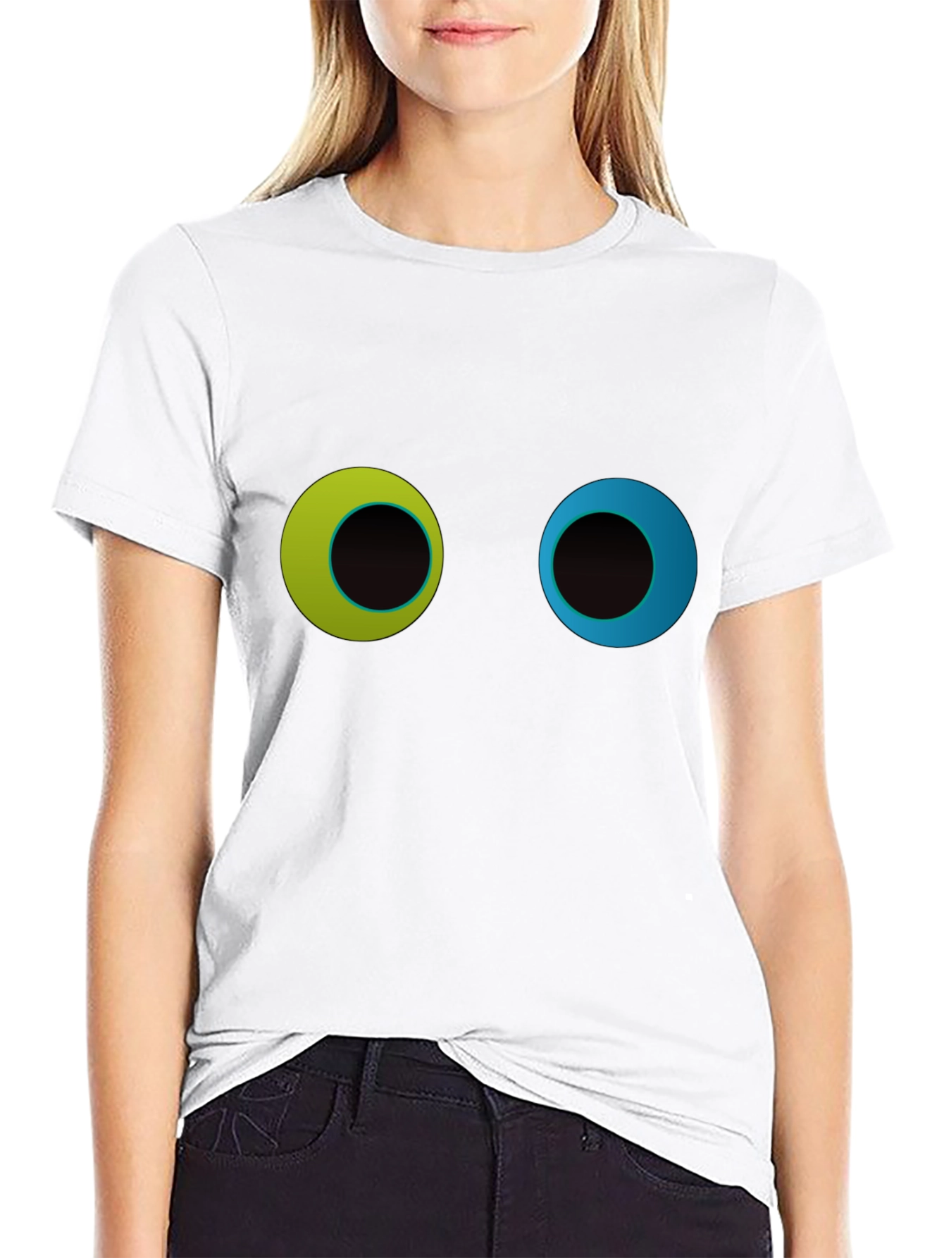 Black Funny Googly Eyes Graphic Black T-Shirt view 9