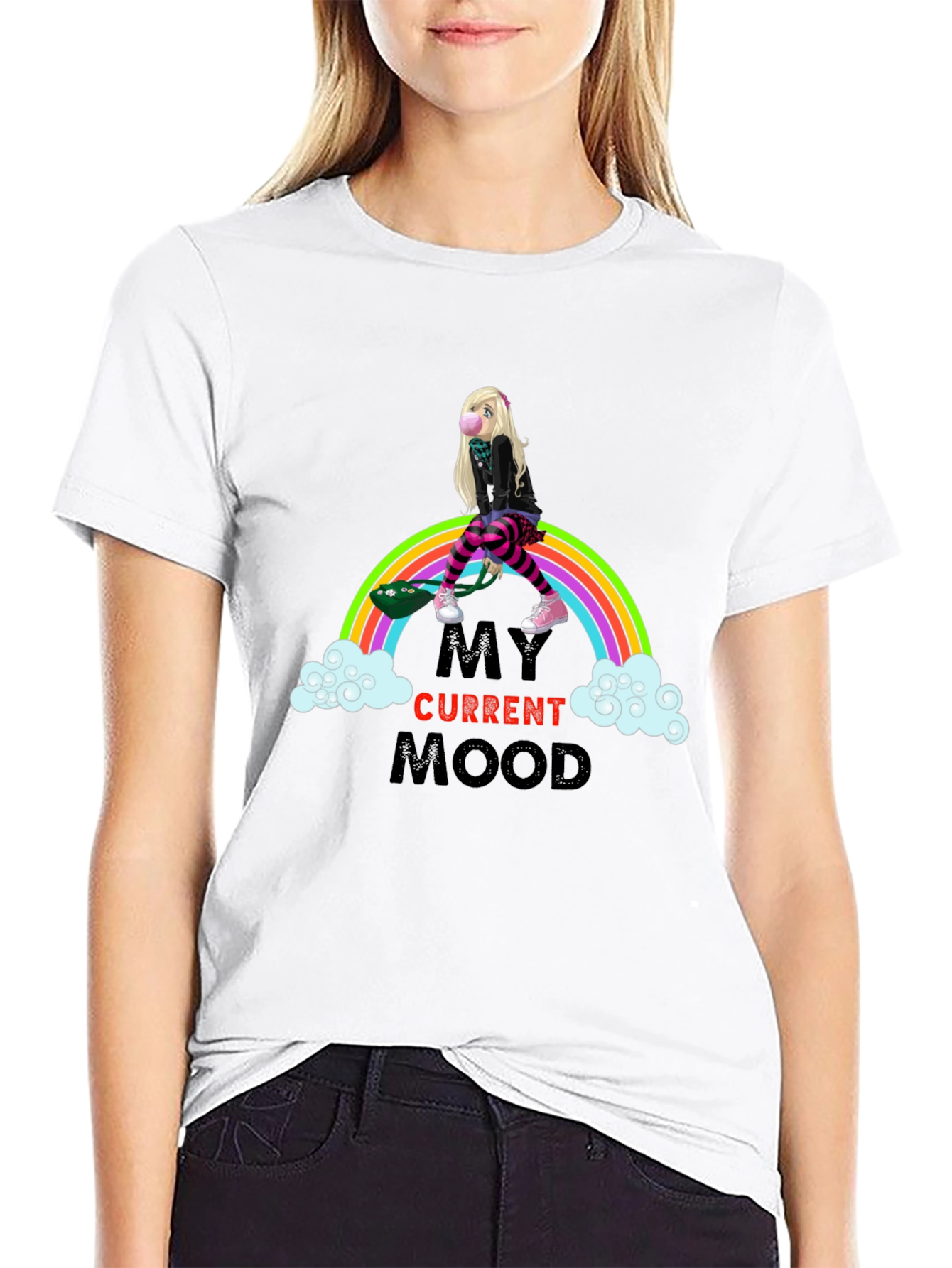 Black My Current Mood Rainbow Skateboard T-Shirt view 9