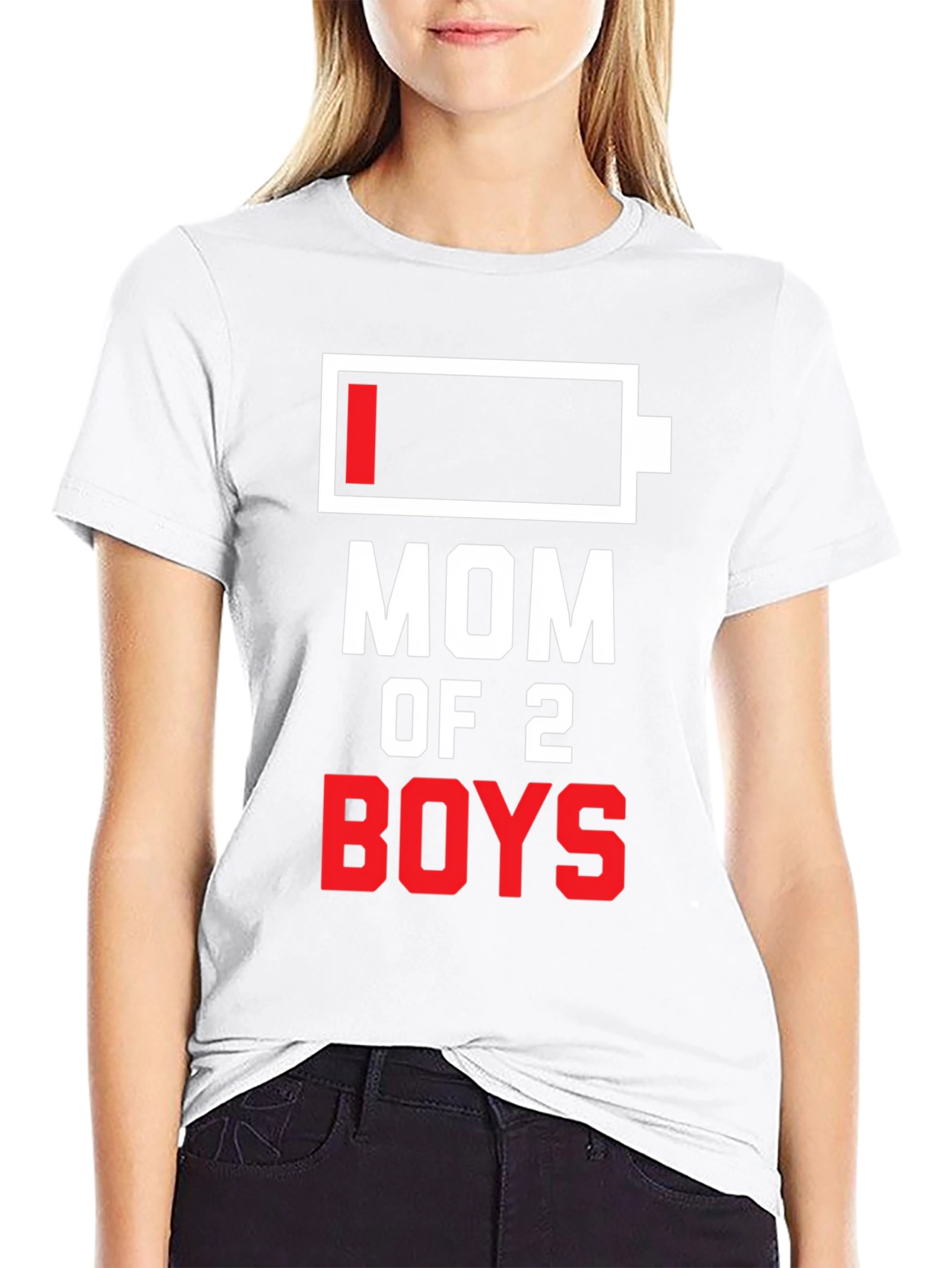 Mom of 2 Boys Low Battery Black T-Shirt - 9