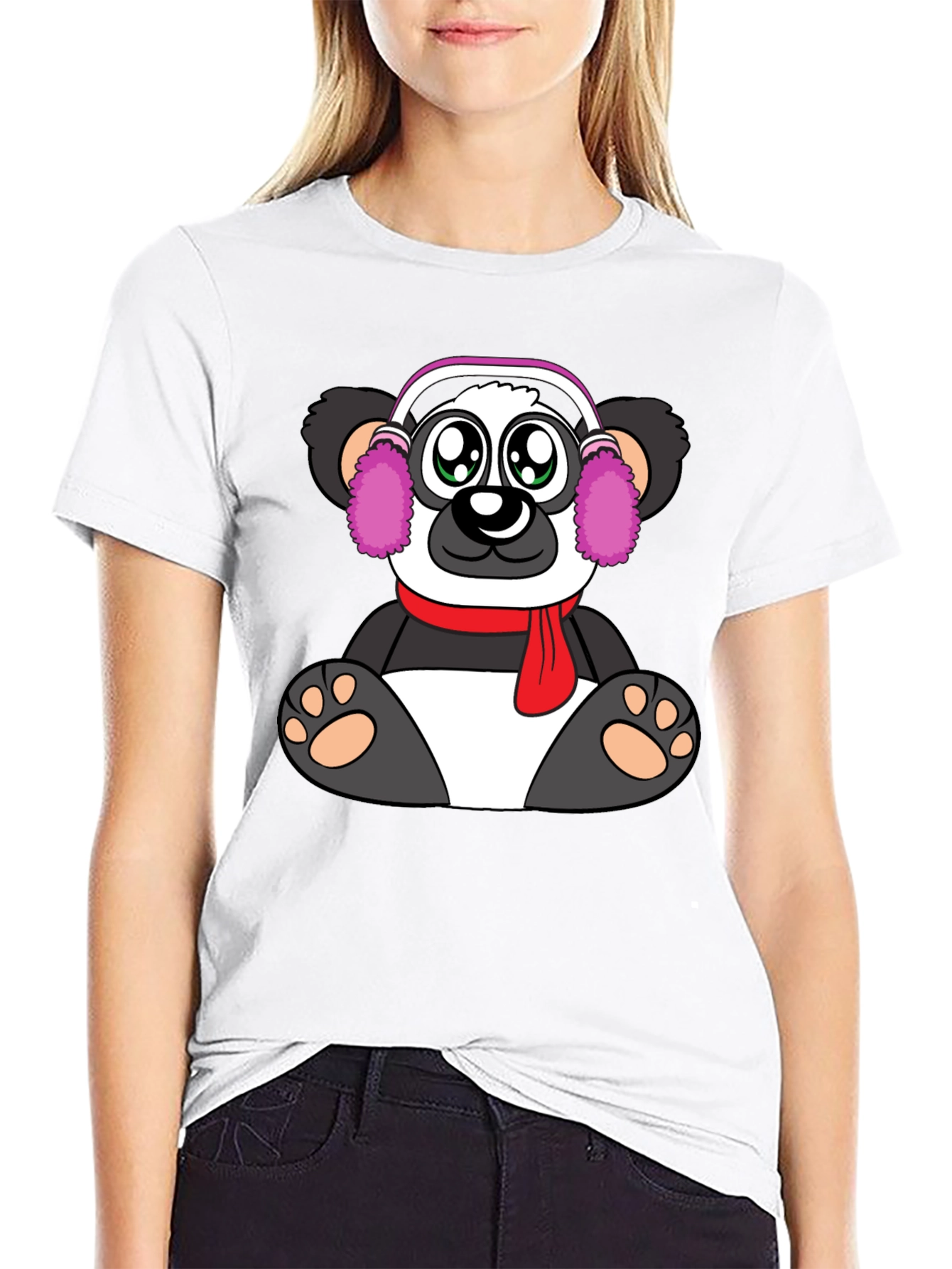 Black Cute Panda Bear Graphic Tee - Black Cotton Blend view 9