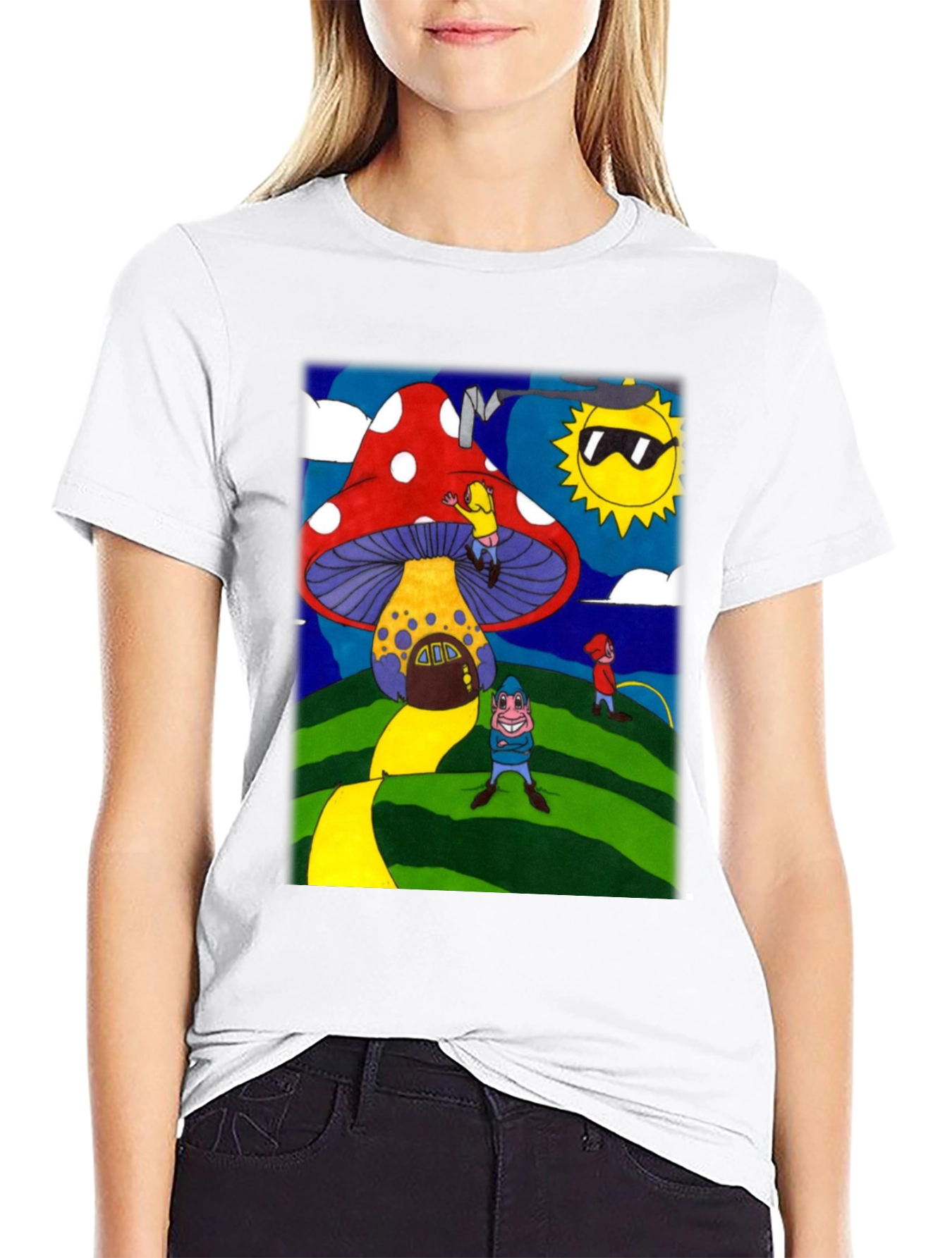 Black Funky Mushroom House Graphic Tee view 9