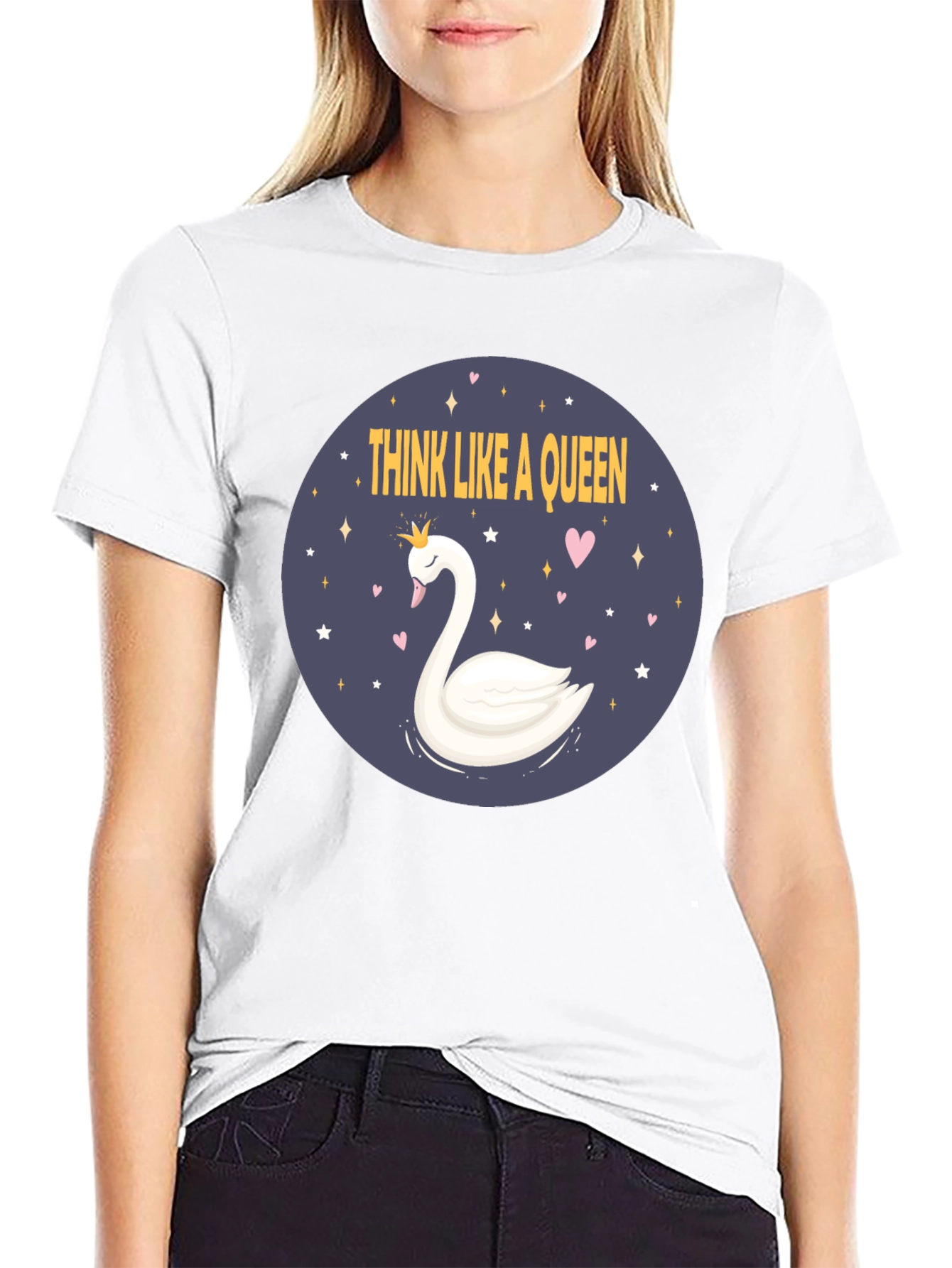 Black Think Like A Queen Swan Graphic Tee view 9