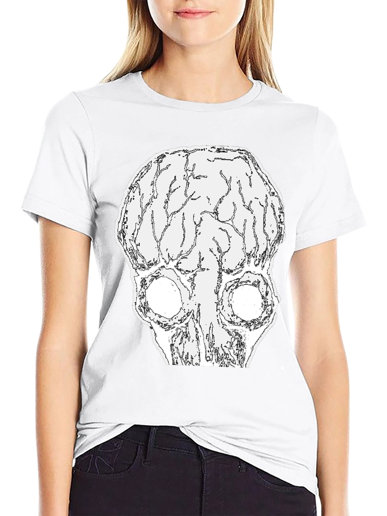 Black Brain Skull Graphic Tee - Black Cotton T-Shirt view 9