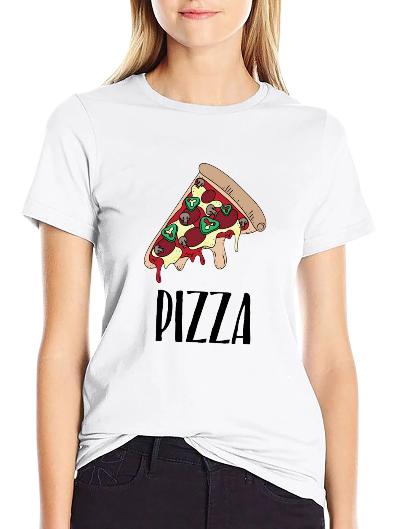 Black Pizza Slice Graphic Print Black T-Shirt view 9