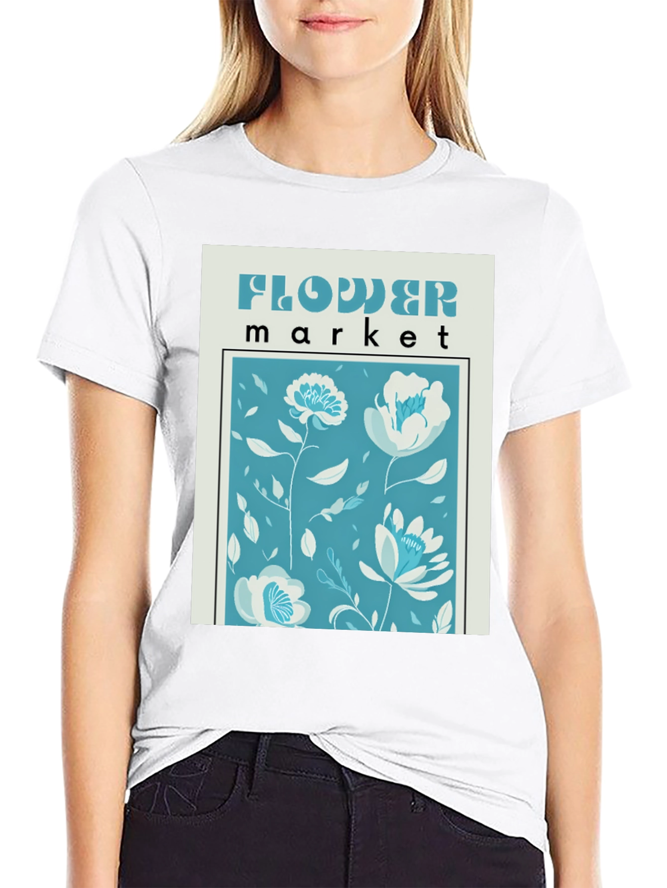Black Floral Market Graphic Tee - Stylish Black Cotton Shirt view 9