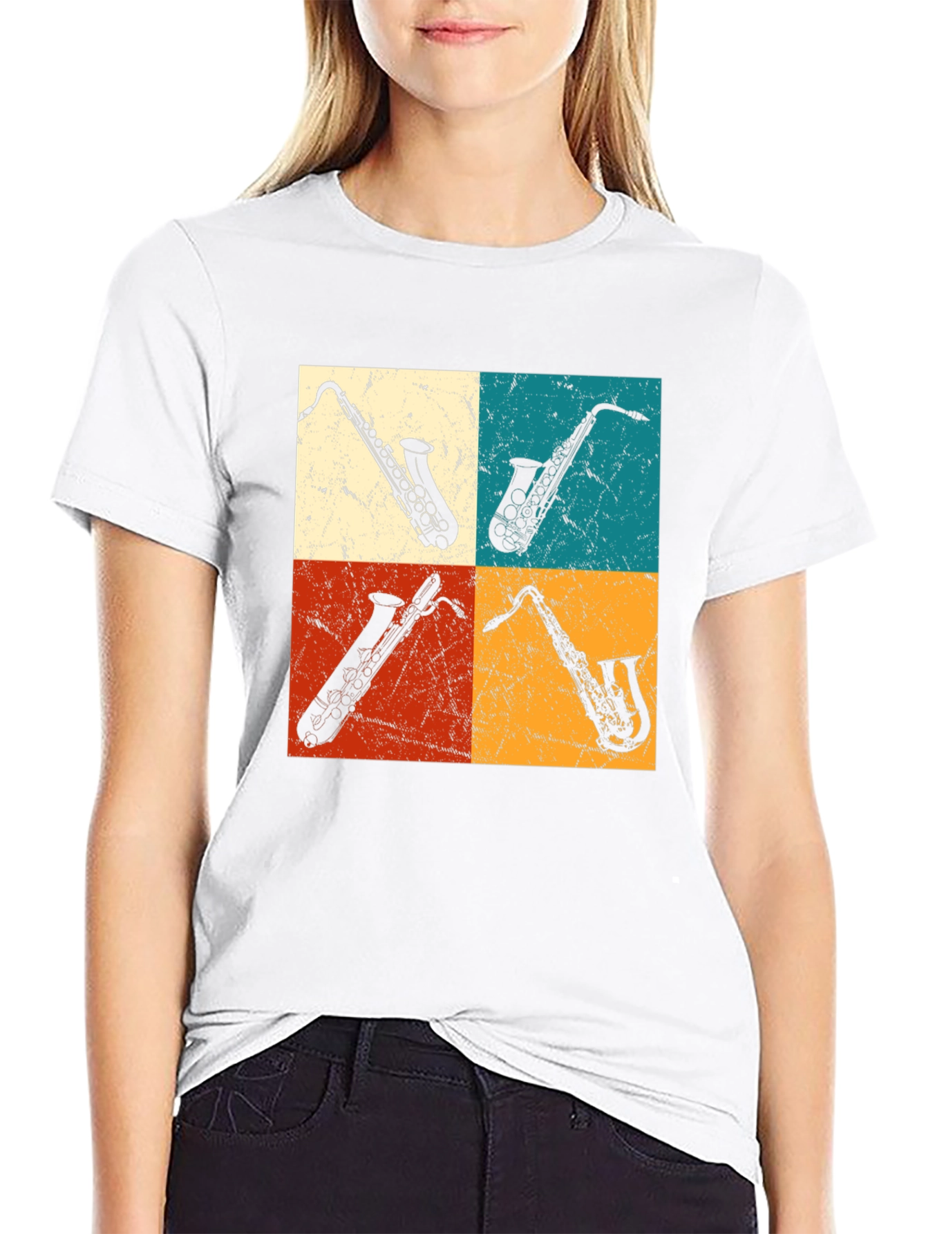 Black Saxophone Pop Art Graphic Tee - Music Lover T-Shirt view 9