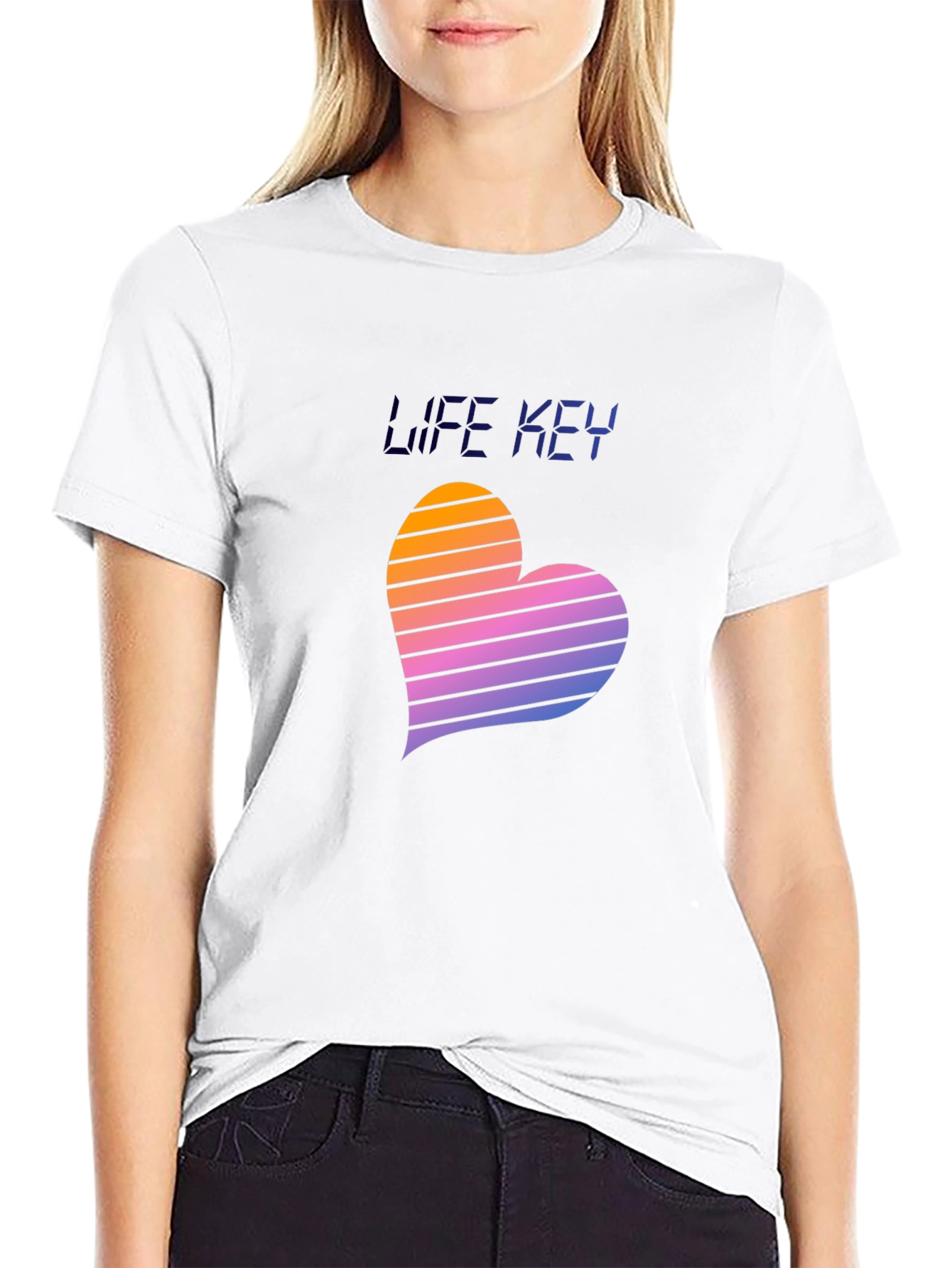 Black Retro Life Key Heart T-Shirt view 9