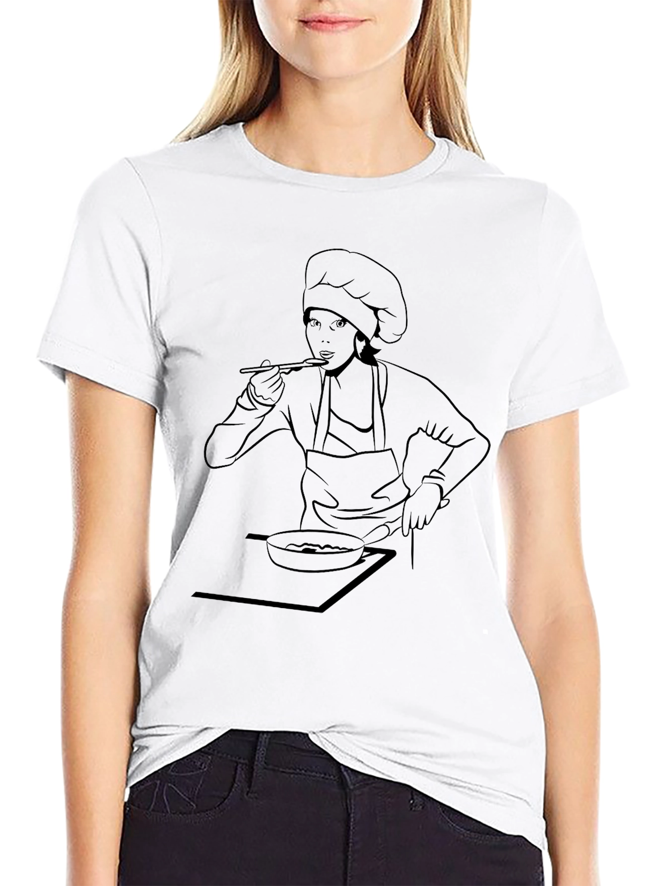 Black Chef Woman Line Art Graphic Tee - Black view 9